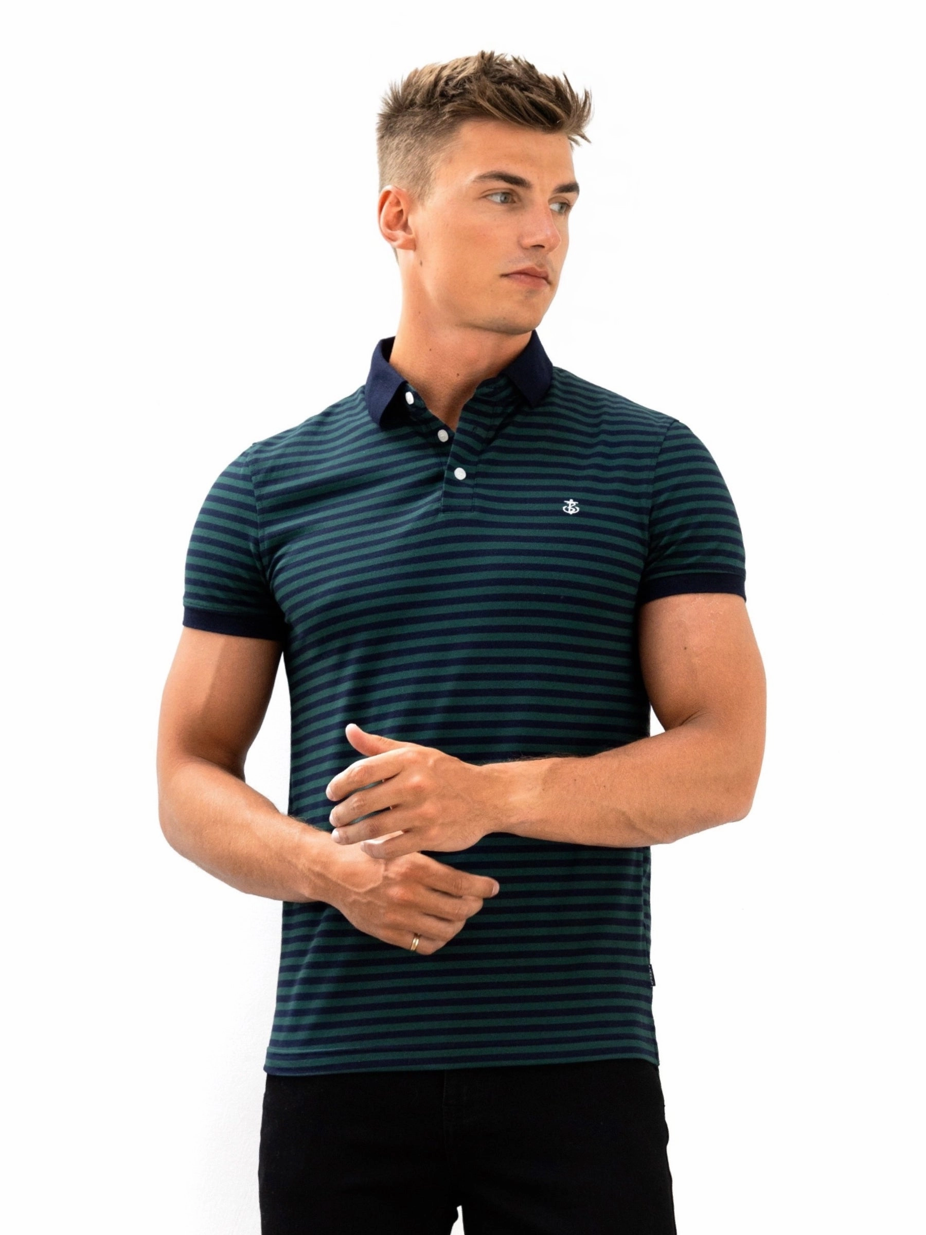 Stripe Polo Shirt - Teal Blue Outerwear Companion