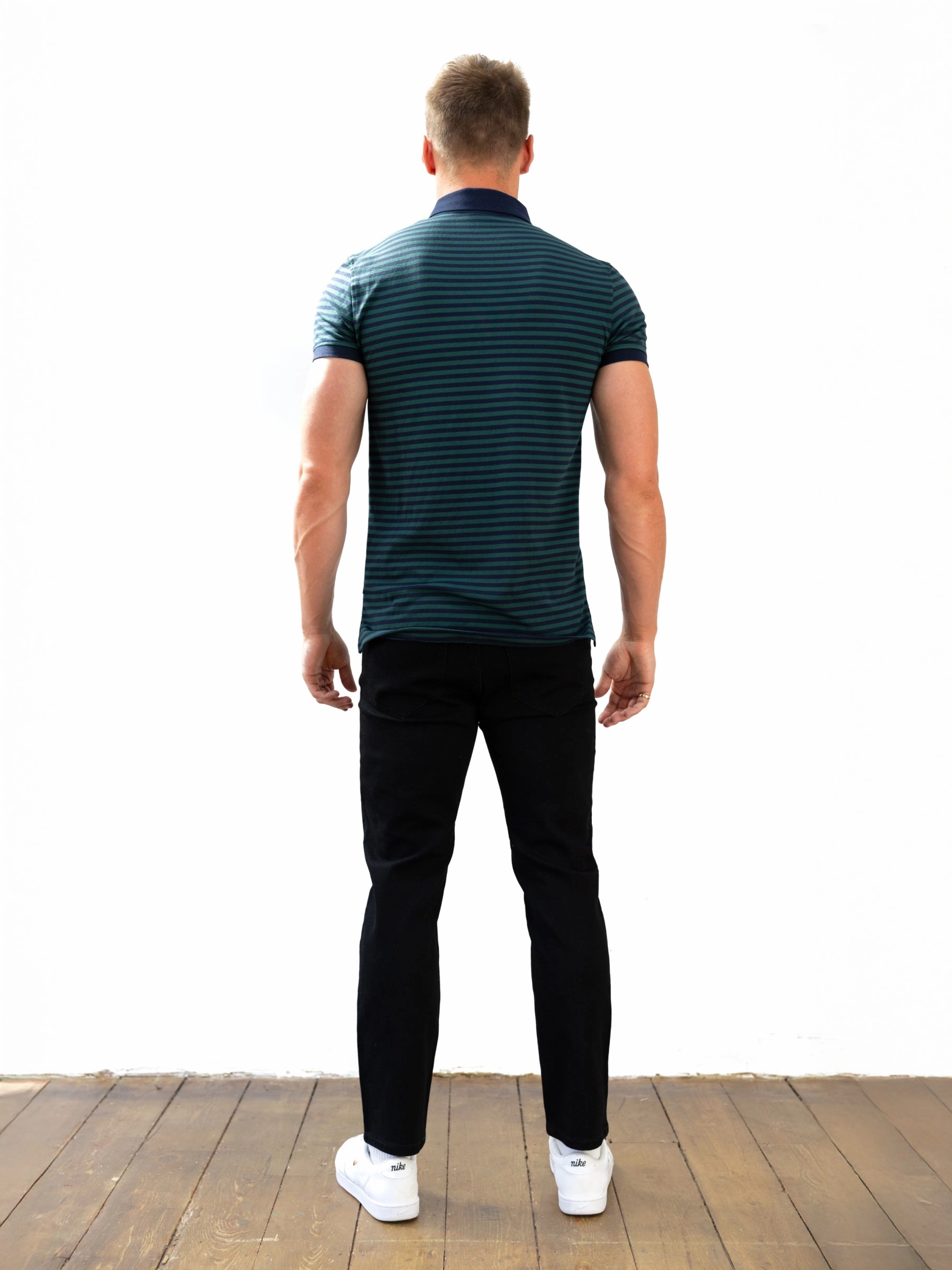 Stripe Polo Shirt - Teal Blue Modern Fit Polished Style