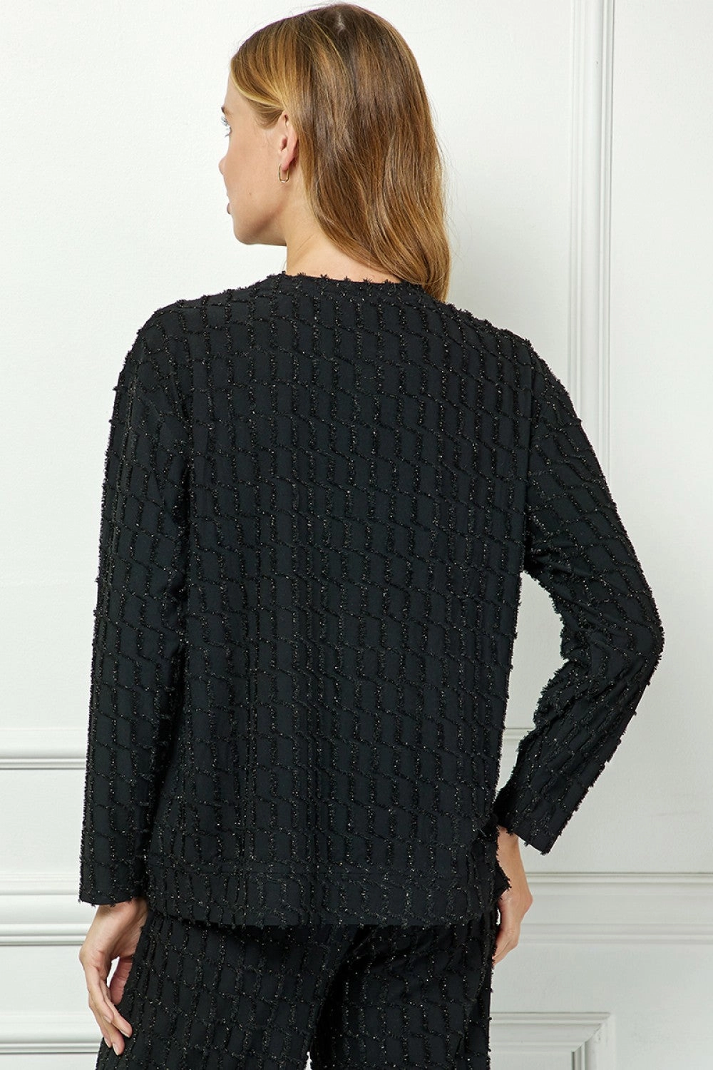 Durable Chainstitch Black Glitter Textured Long Sleeve Top & Pant Set