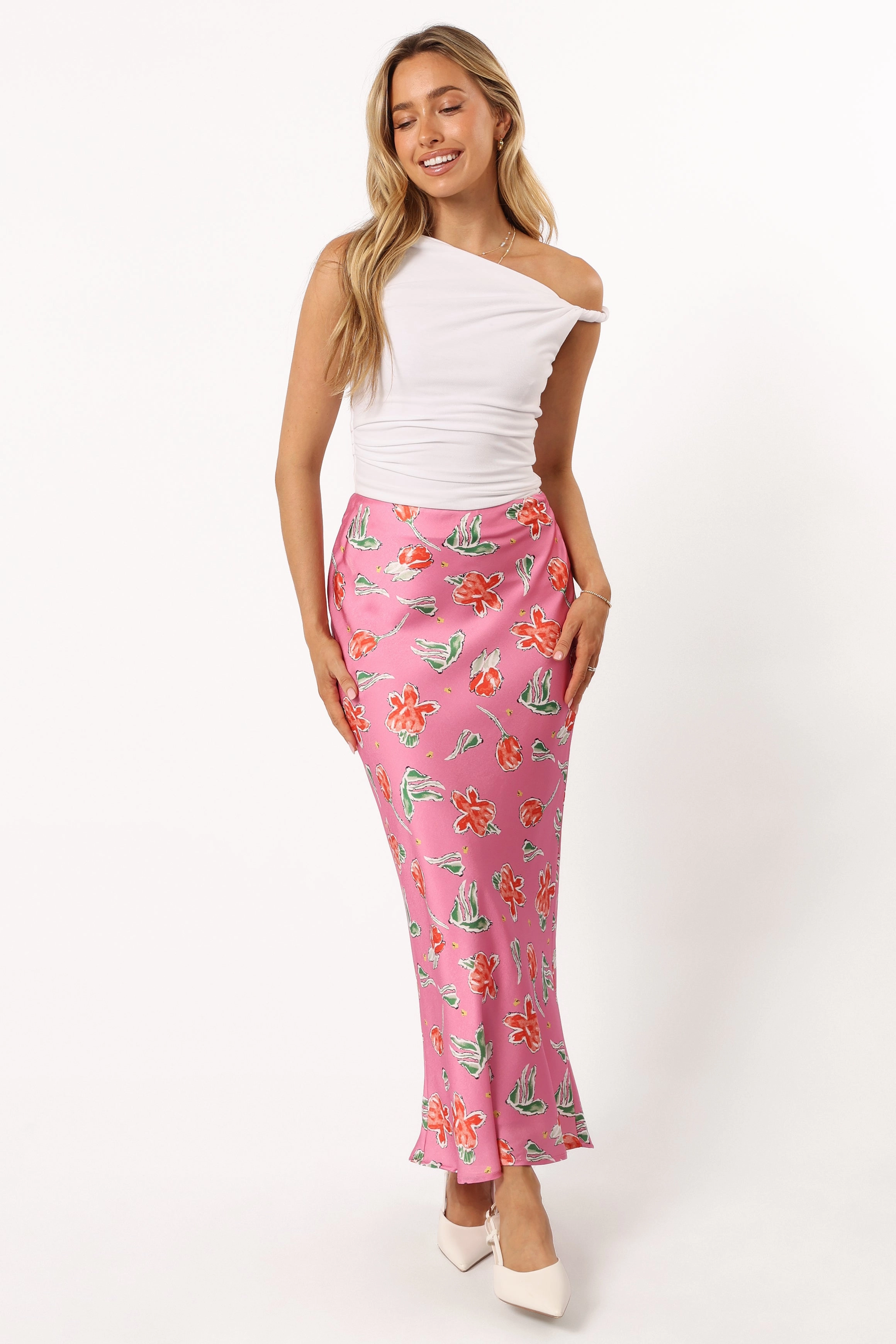 Azara Midi Skirt - Pink Graceful Look Crisp Edge
