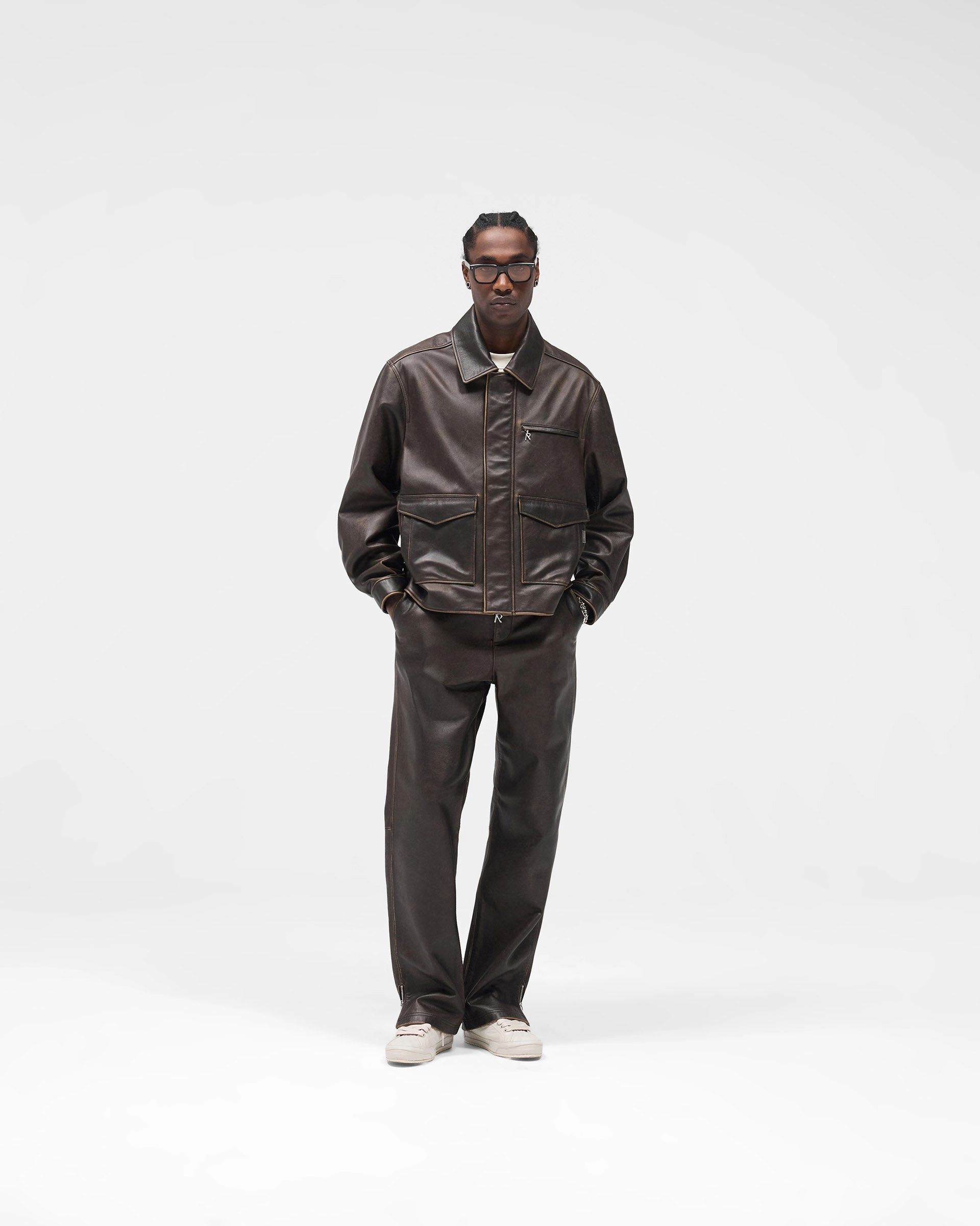 Non Restrictive Movement Cut Eco Friendly Textile Sunfade Leather Jacket - Nero