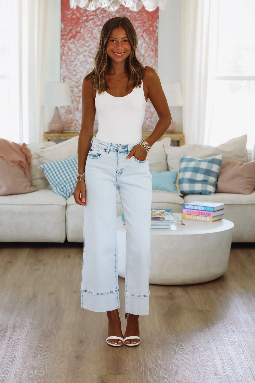 Soft Inner Lining BreathableMesh ZuZu High Rise Cropped Wide Leg Jeans - Light Denim