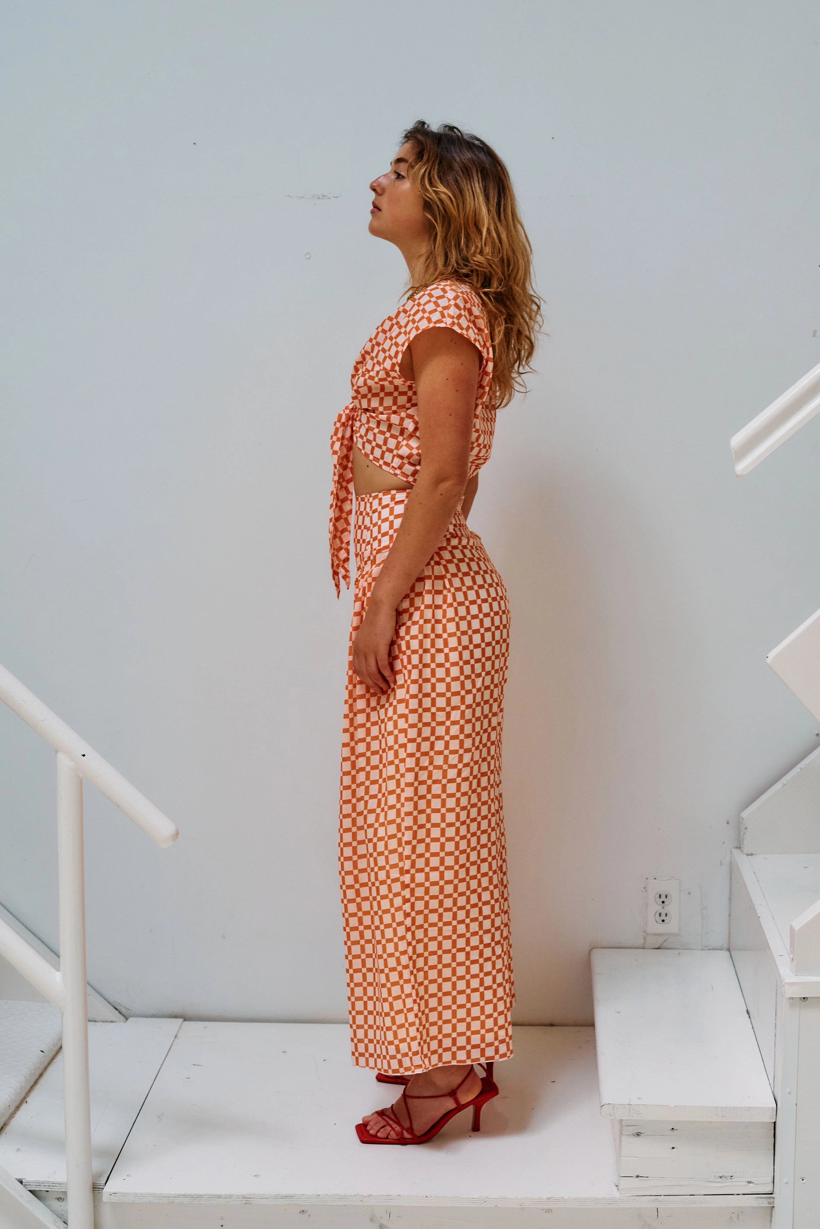 Multi Use @itsmekellieb X WRAY Knot Pants - Sunset Basket Check