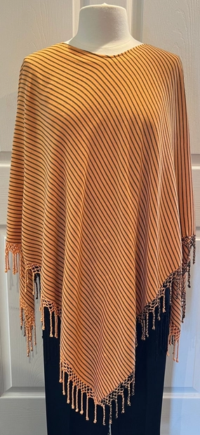 ComfortStretch Peach Striped Fringed Poncho