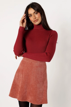 Tammy Cord Skirt - Brick Smooth Edging