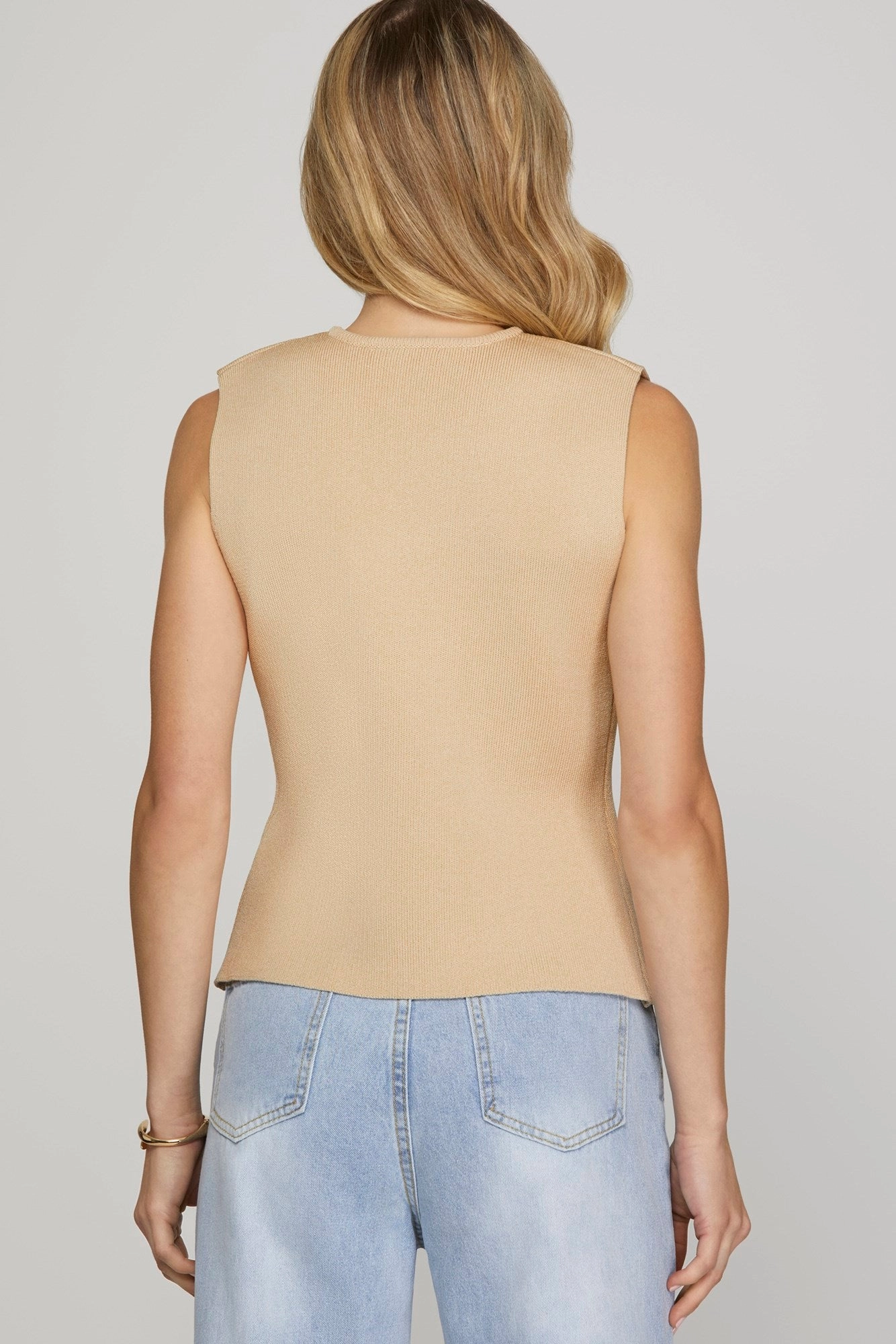 Taupe Sleeveless Sweater Vest Casual Blouse