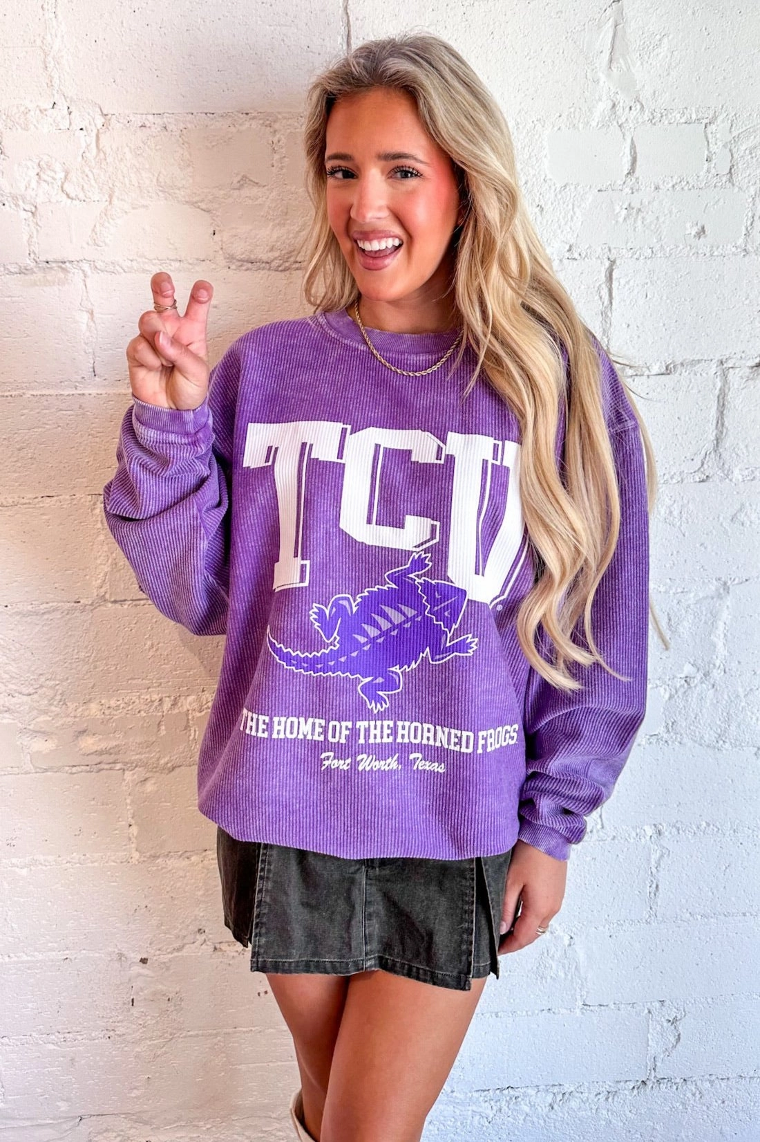 TCU Mascot Cord Sweatshirt Elegant Look