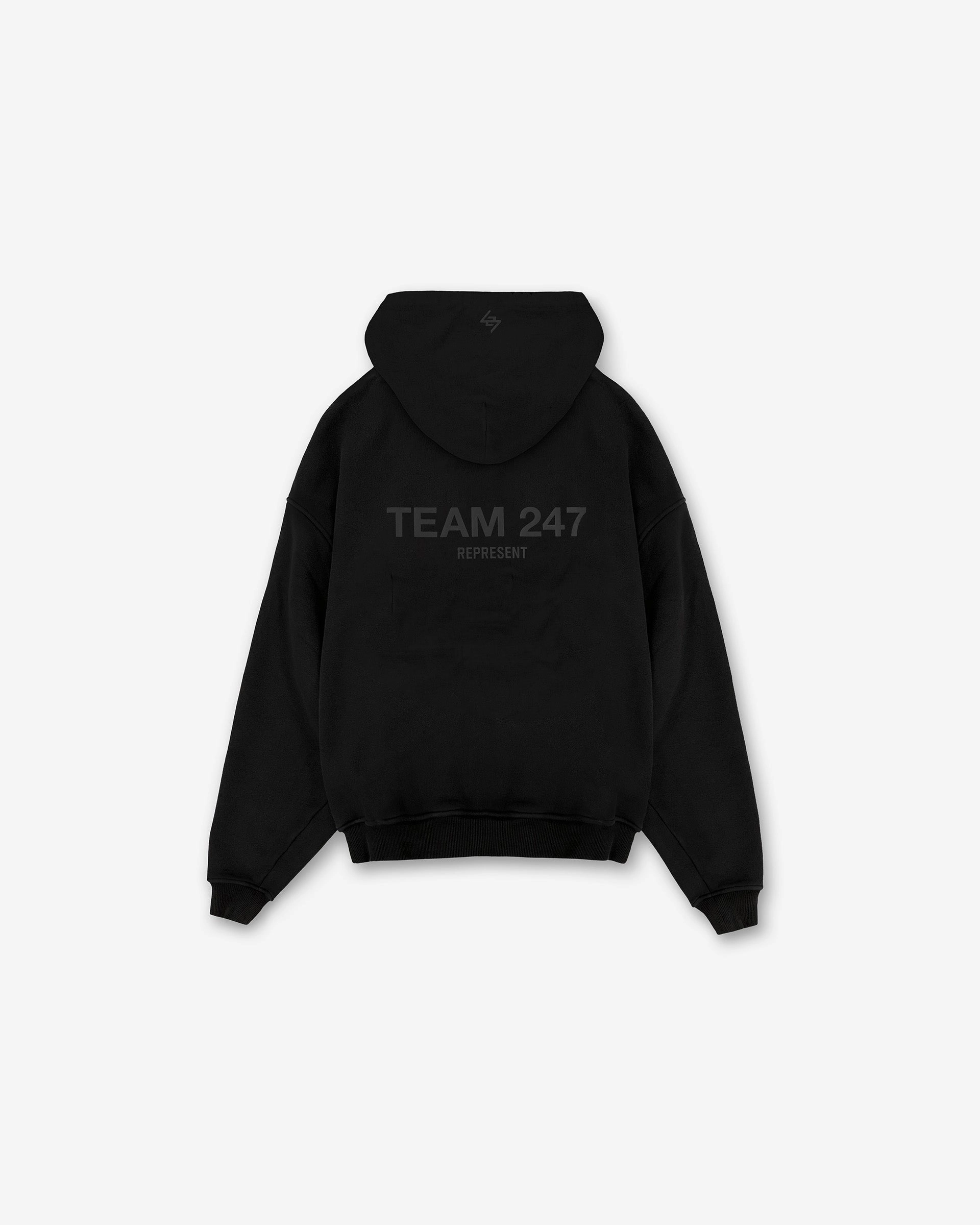 Team 247 Oversized Hoodie - Matte Black All-Day Wear Iridescent effect