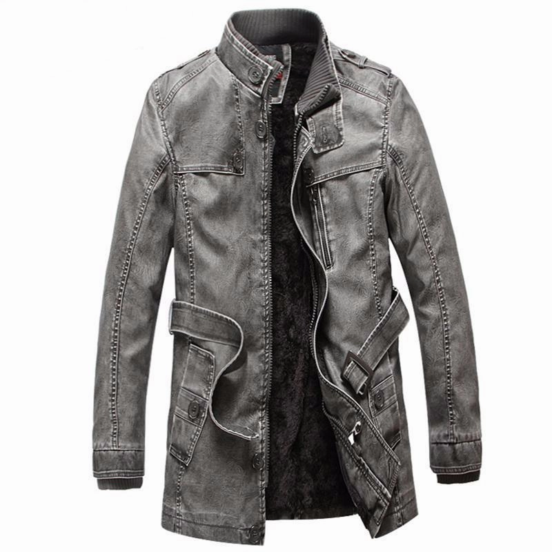 West Louis? Winter PU Moto Long Leather Jacket Essential Casual Look Casual Feel