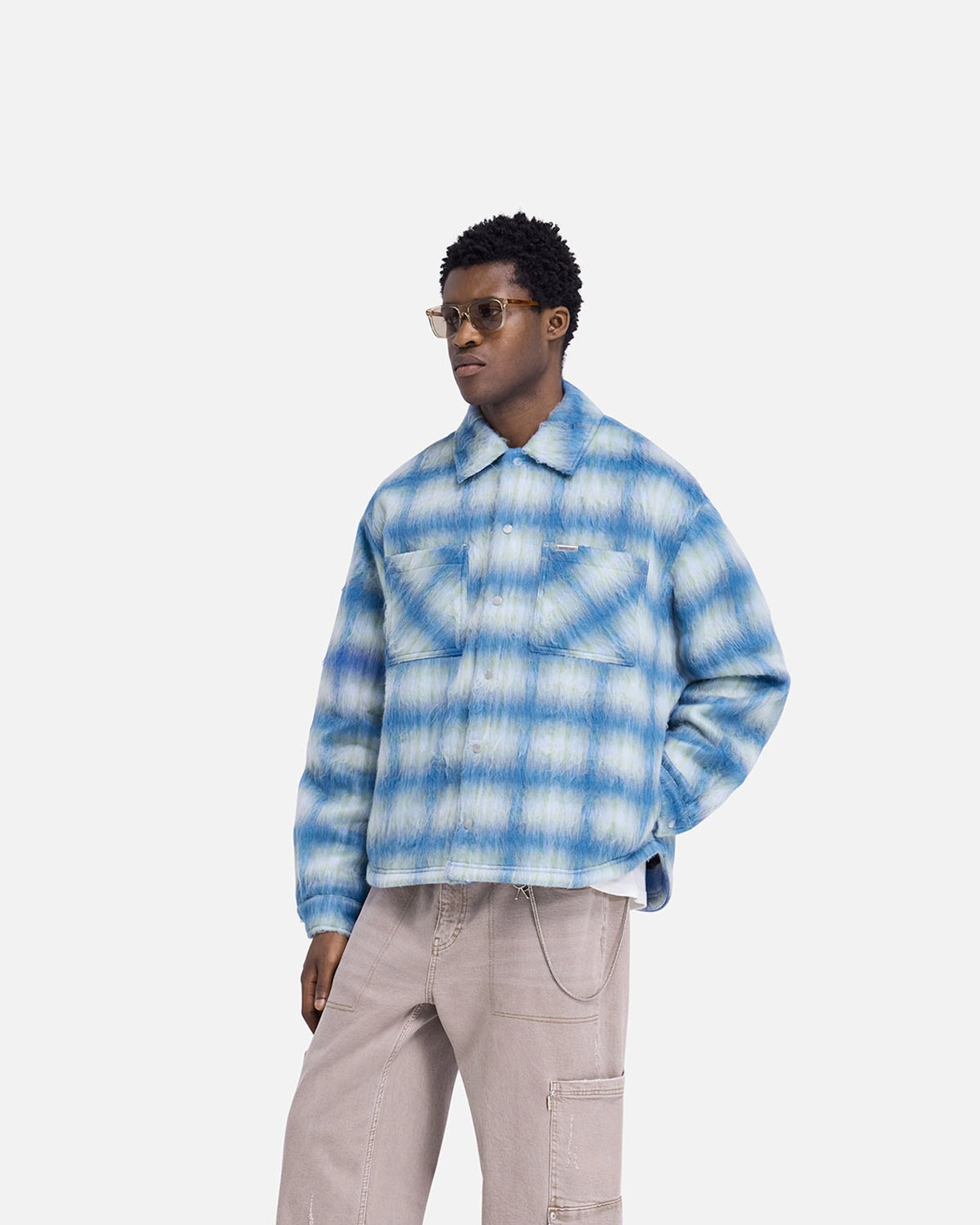 Smooth Cotton Blend Textured Overshirt - Electric Blue