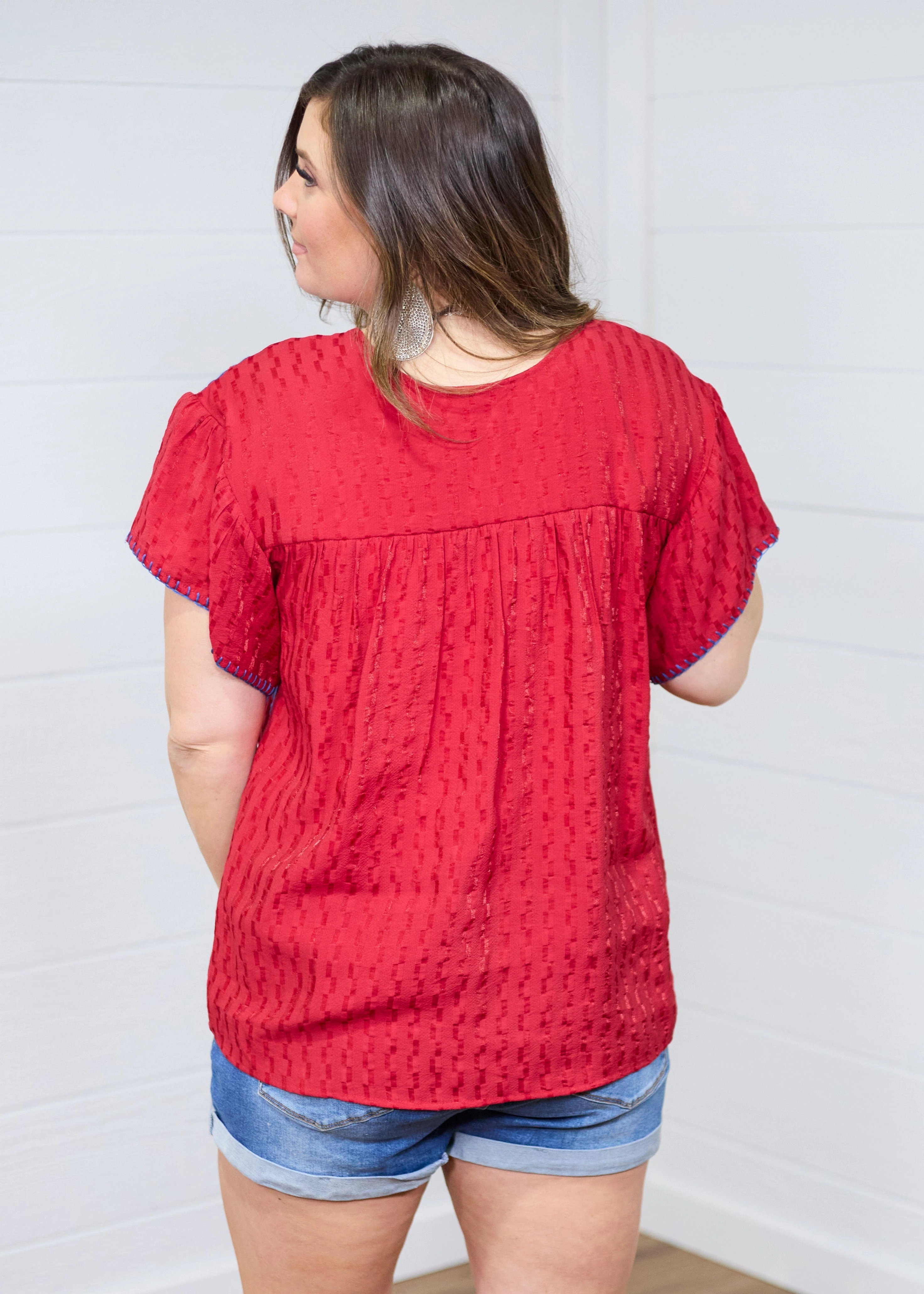 The Chelsea Top-Red WrinkleResistantWeave