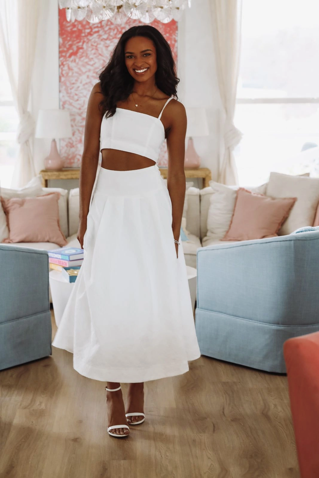 RelaxedFit Stretch Fit Engineering The Keeper Crop Top and Midi Skirt Set - White