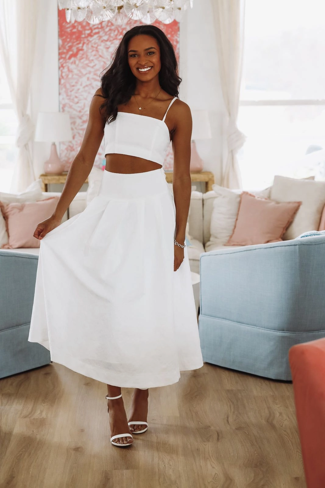 The Keeper Crop Top and Midi Skirt Set - White OdorResistantTechnology EcoFriendlyMaterial
