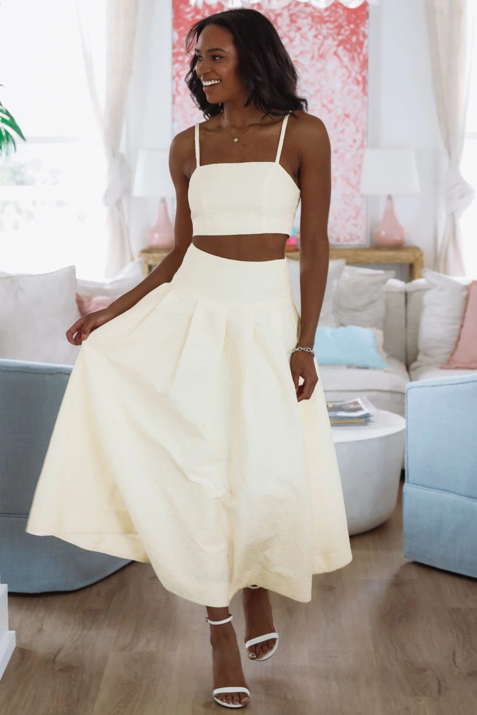 The Keeper Crop Top and Midi Skirt Set - Yellow ContrastStitching