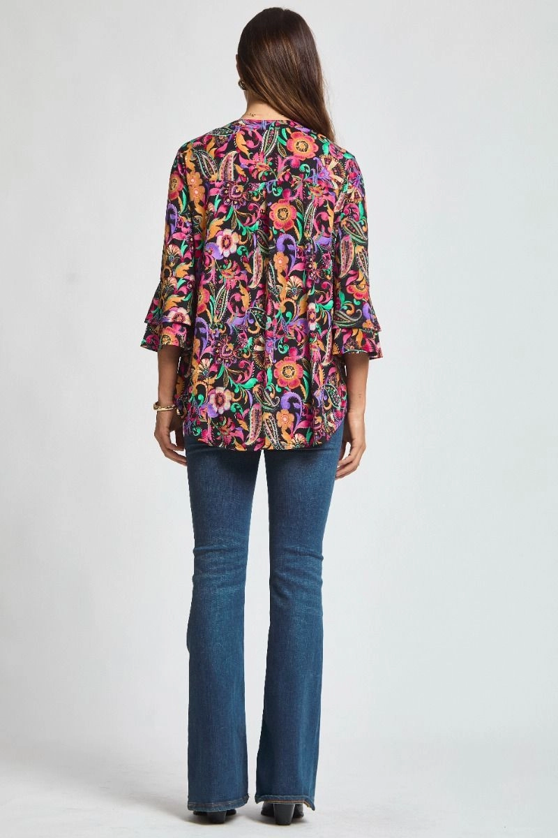 Hygroscopic Inner Layer The Lizzy Bell Sleeve Top-Garden Bloom