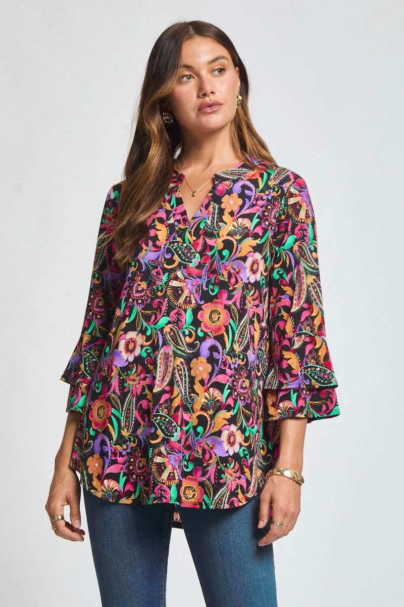 Textured Weave Pattern The Lizzy Bell Sleeve Top-Garden Bloom