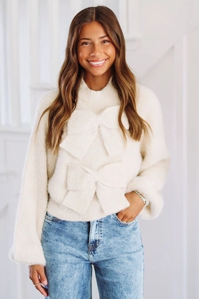 Non Restrictive Cut Not So Simple Knit Bow Top - Taupe