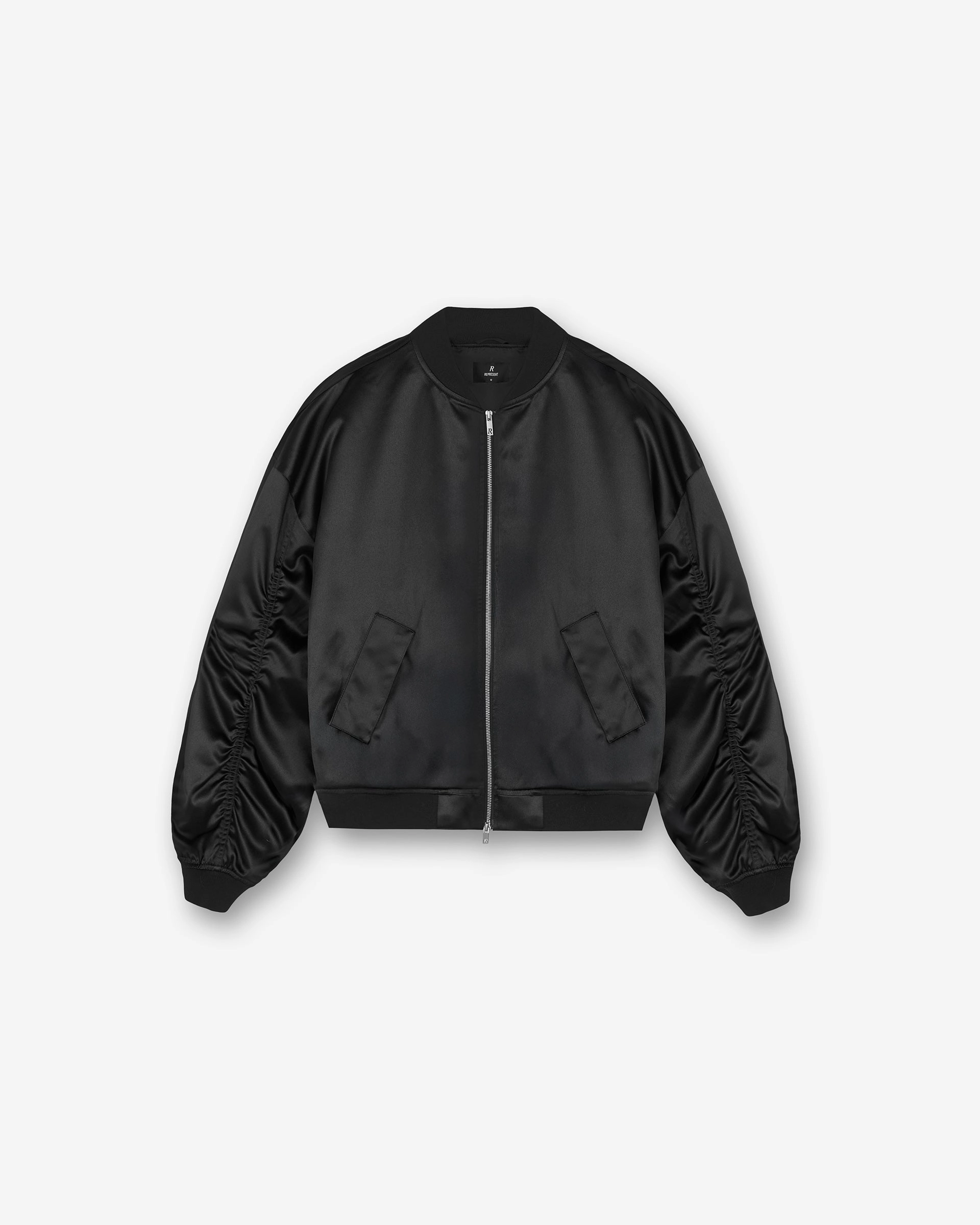 Eco Friendly Fabric Magnetic Fastenings Satin Bomber - Black