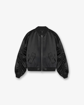 Eco Friendly Fabric Magnetic Fastenings Satin Bomber - Black