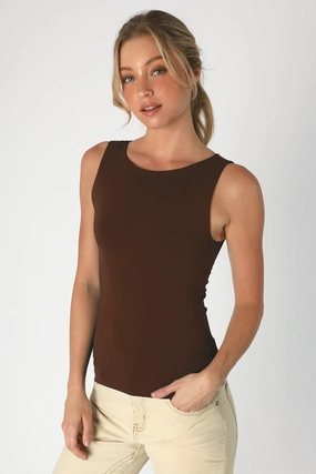 Clean Line Boat Neck Tank- Coffee Bean LayeredStyling Durable Chainstitch
