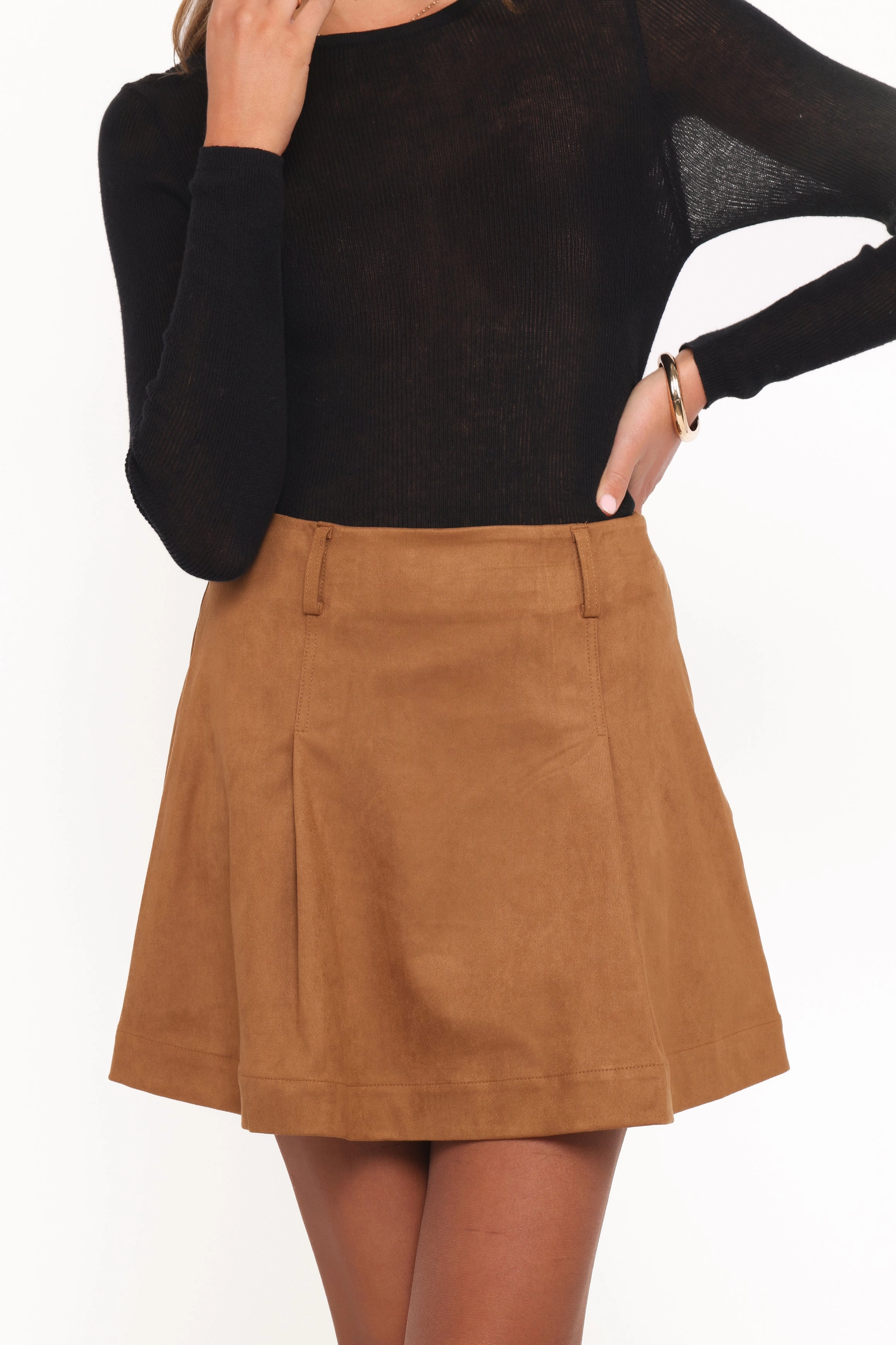 Charles Faux Suede Mini Skirt - Camel Hand Painted