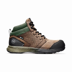 Flexible Shaft Design Minimal Mood Timberland Pro Men's Reaxion Mid Composite Toe Work Boot - Brown Full-Grain/Green