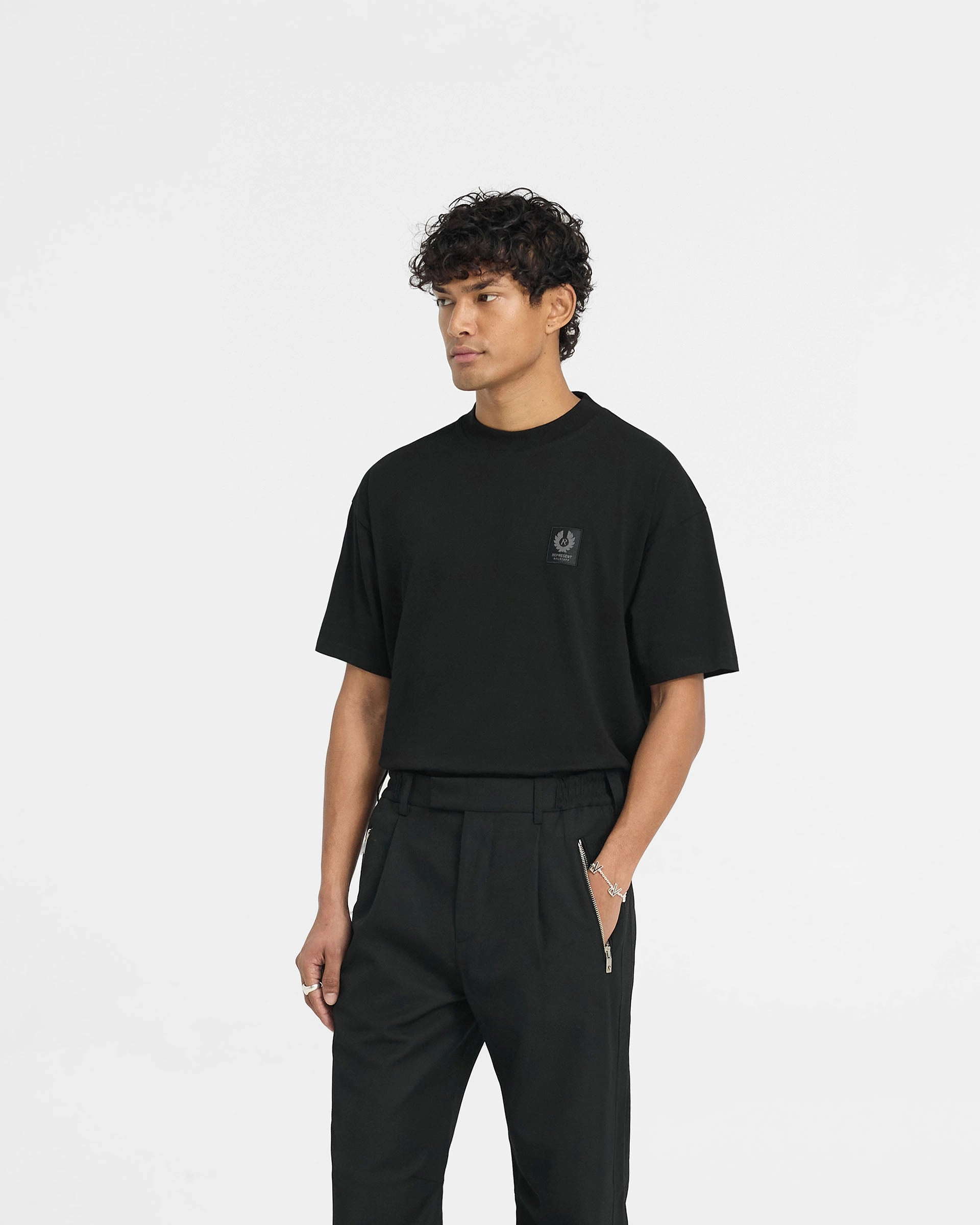 Represent X Belstaff Patch T-Shirt - Black Lace trim Relaxed Comfort Fit