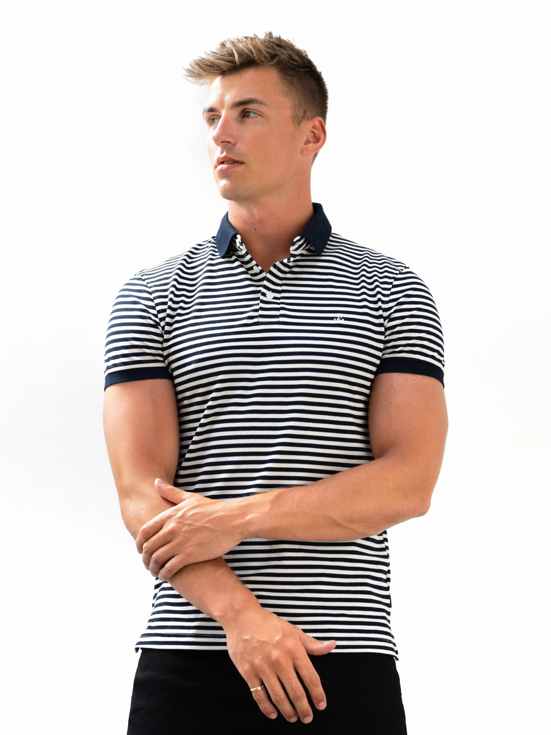 Stripe Polo Shirt - Navy Organic Cotton formal dinner