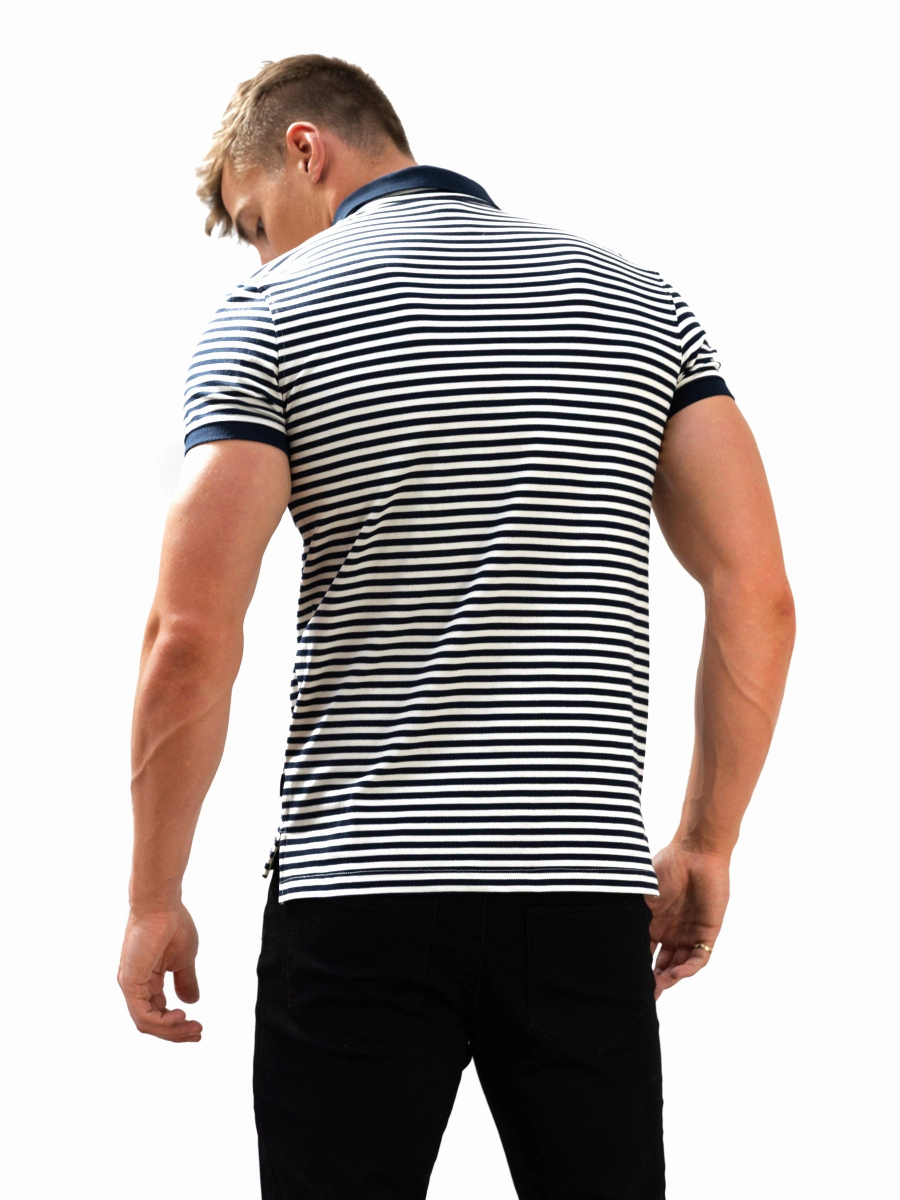 Pocket Detail Stripe Polo Shirt - Navy