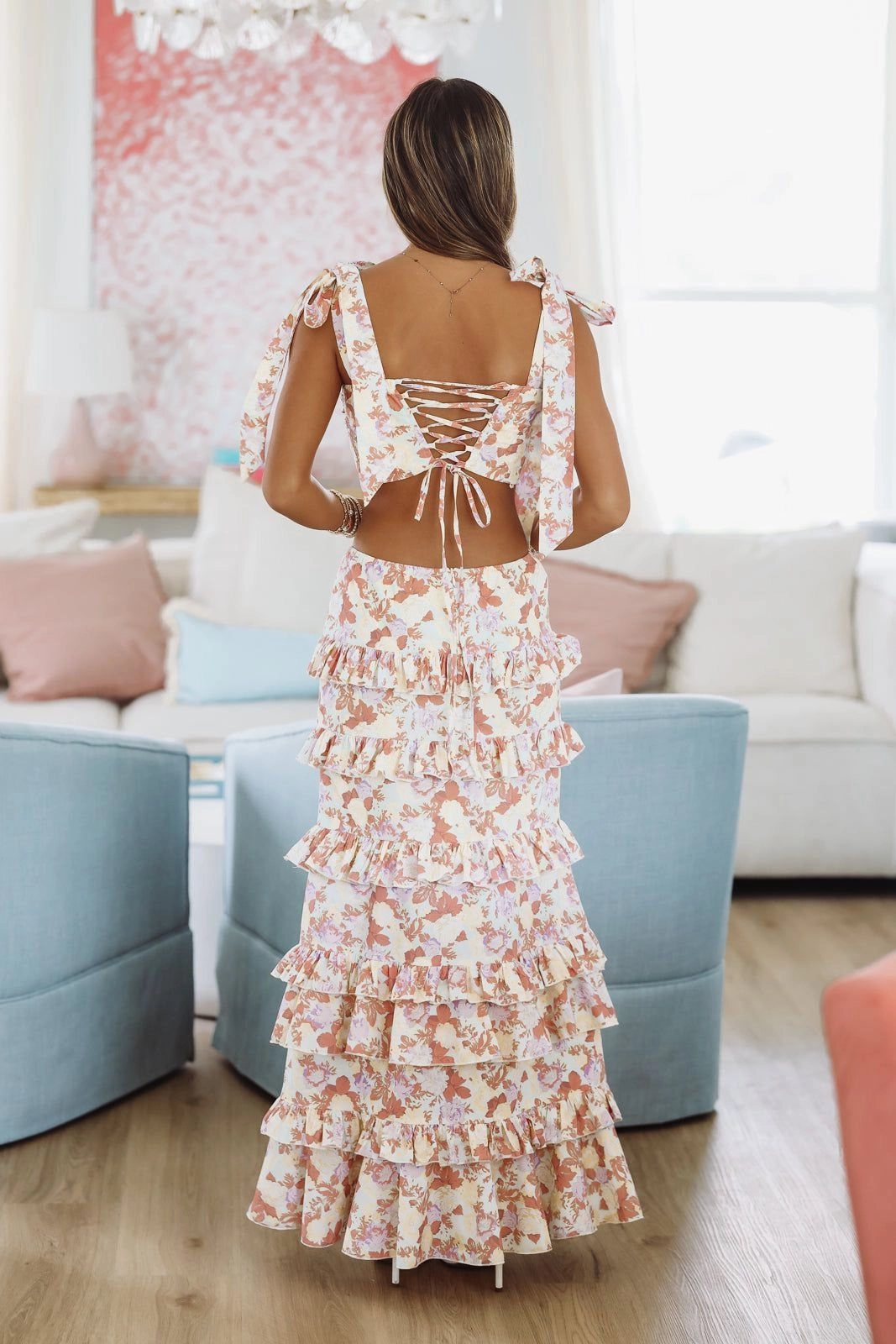 Spring Muse Print Crop Top - Coral Water Repellent Coating High Visibility Trim