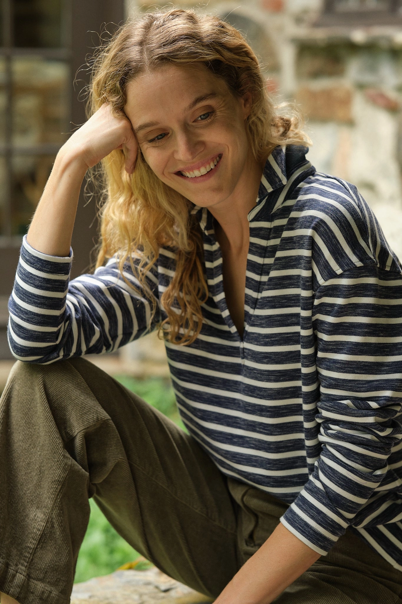 Inlet Pullover in Heather Indigo/Cream Loopback Terry Adjustable Cuff System