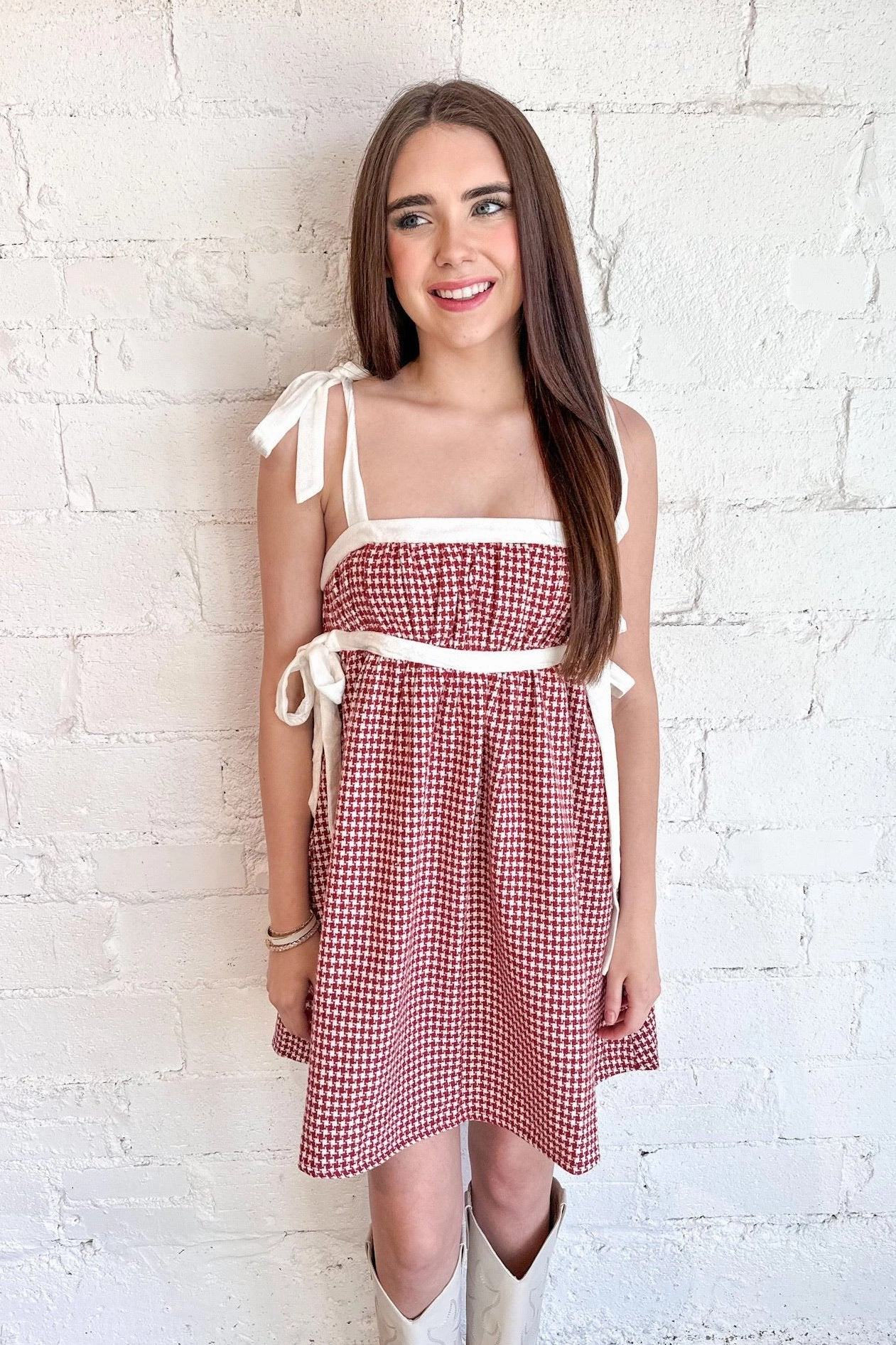 Burgundy Tweed Babydoll Dress Cozy Fit Semi Formal