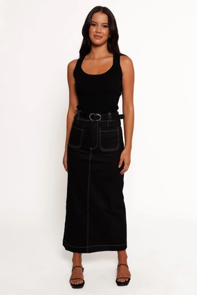 Nikko Midi Skirt - Black High Waist Fashion Details