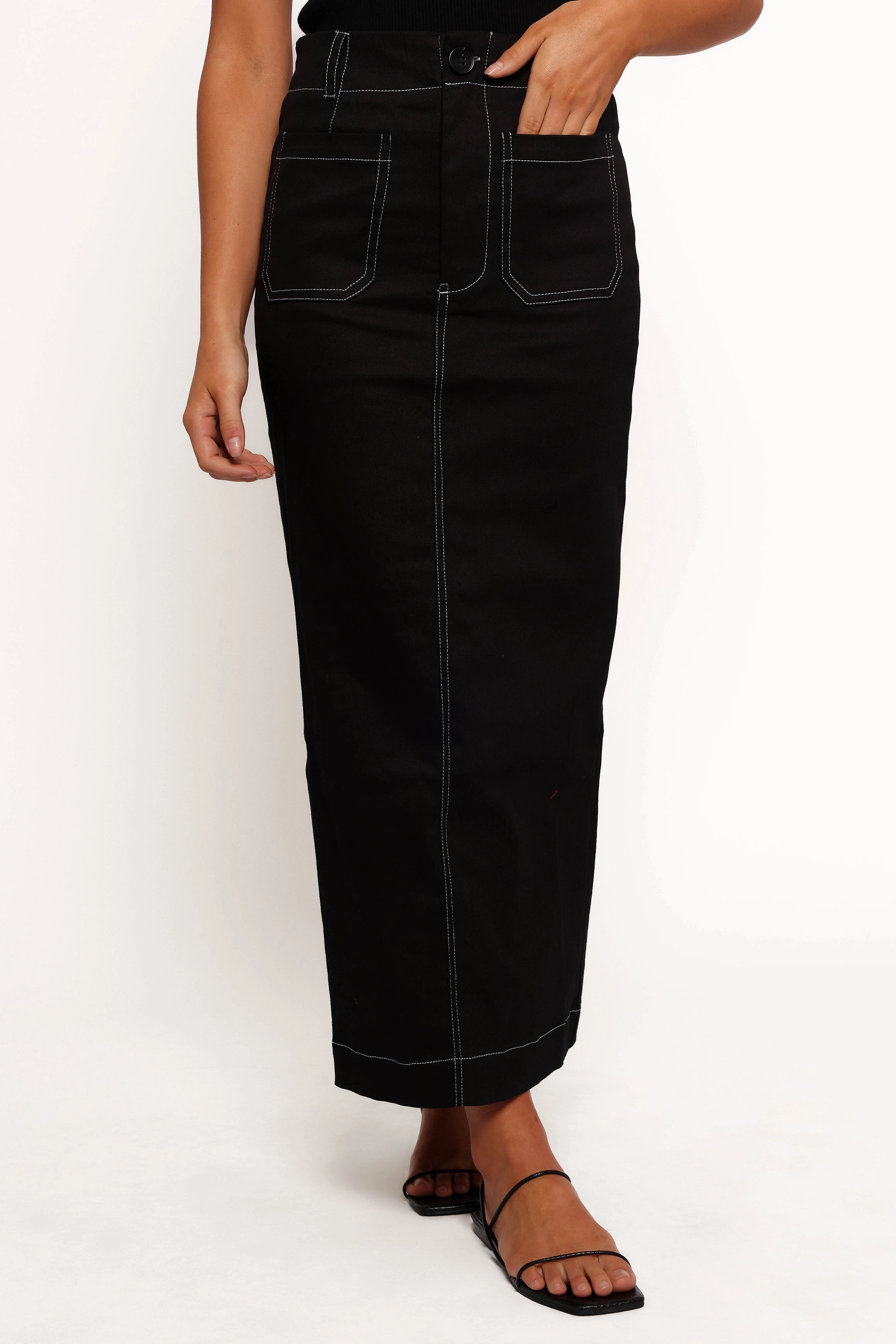 Slim Fit Band Nikko Midi Skirt - Black