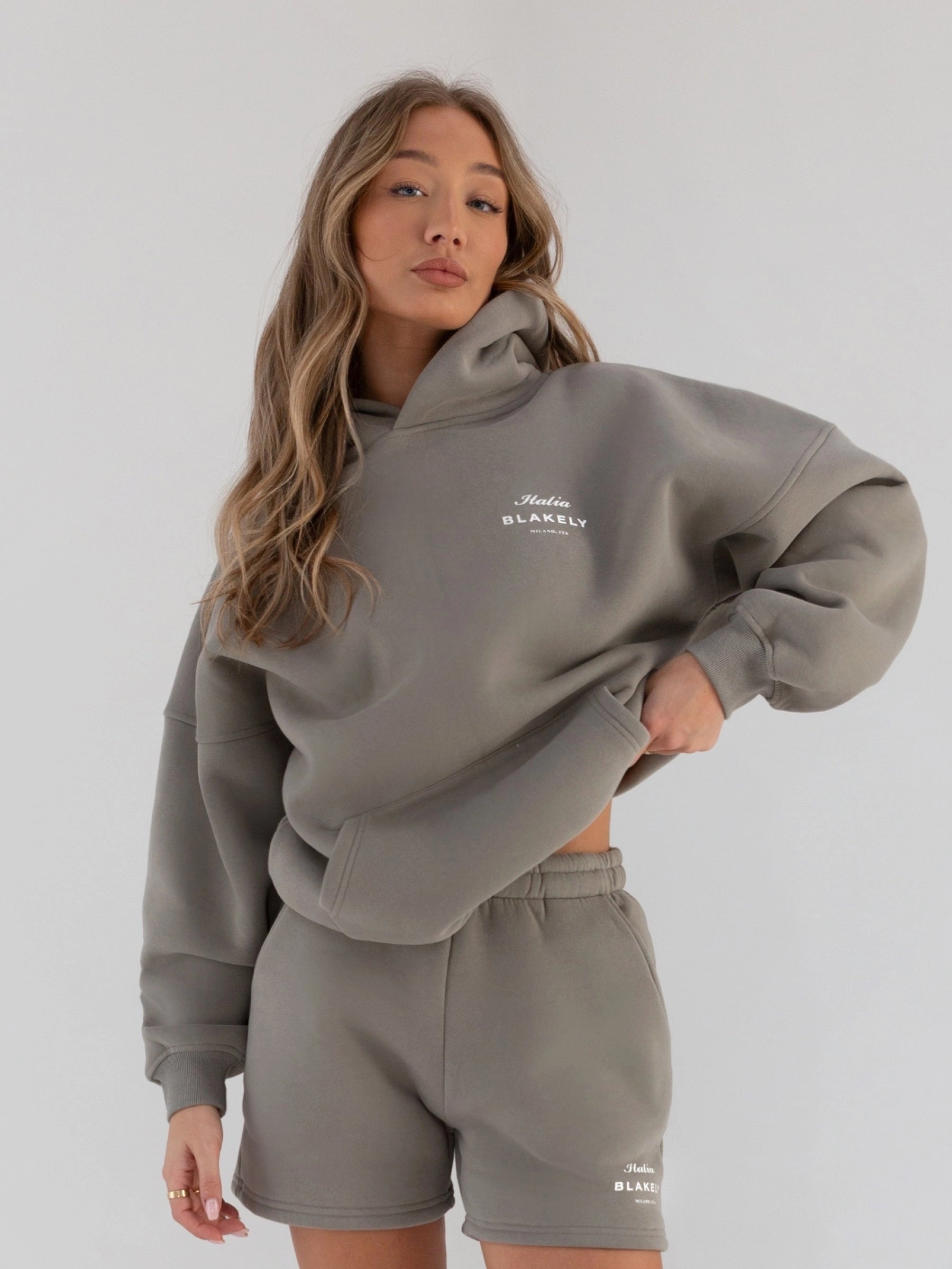 Italia Oversized Hoodie - Stone Grey Alpaca like Customizable Option