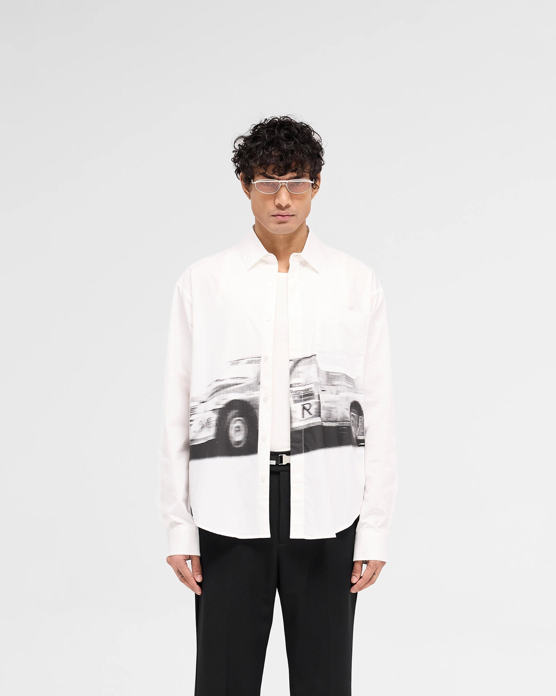 Geometric Print sporty wear Raceway Shirt - Off White