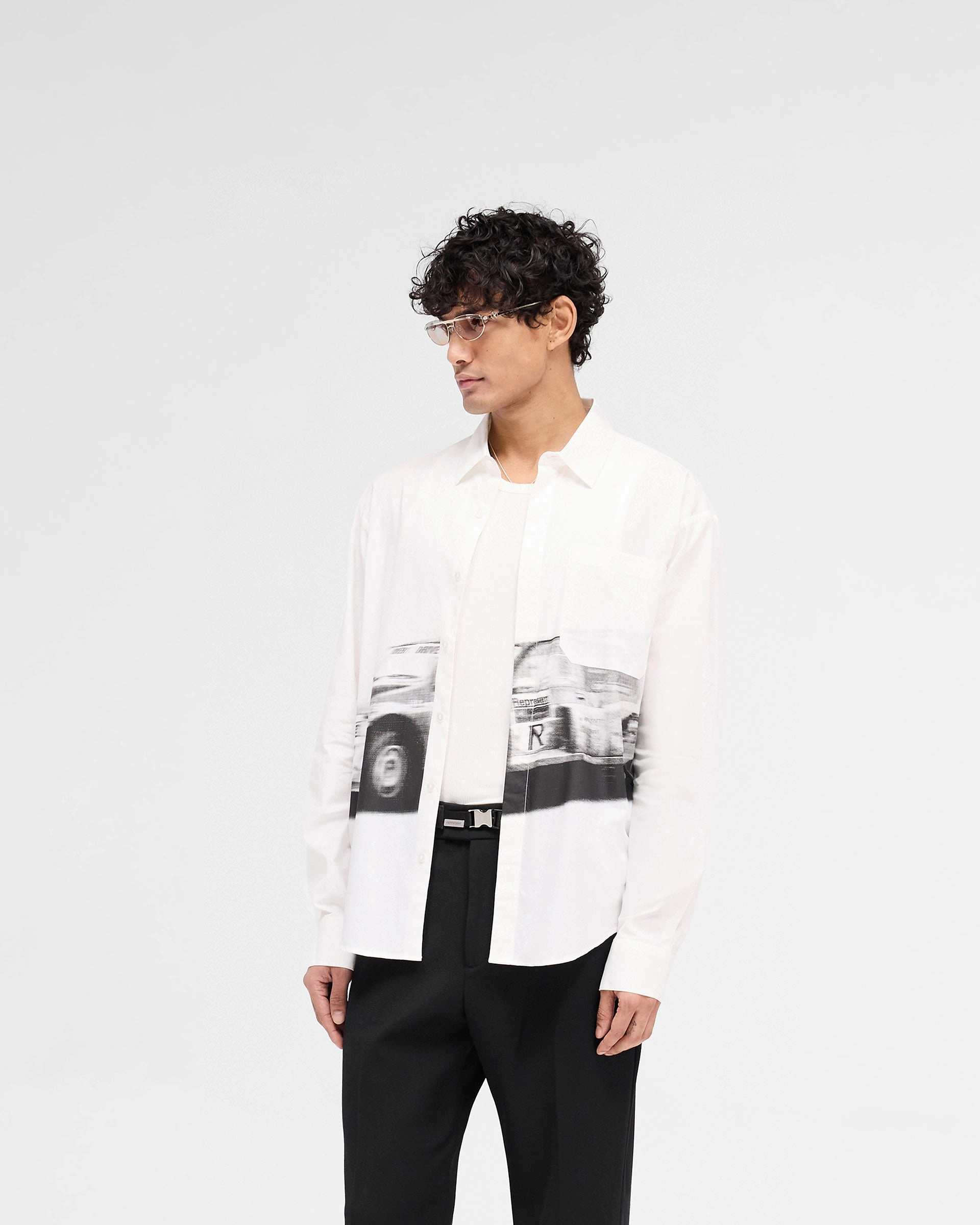 Camouflage Print Raceway Shirt - Off White