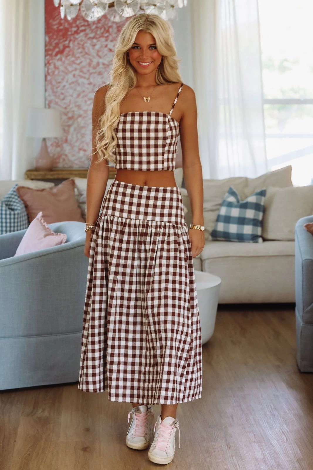 AntiPillingTreatment Noise Reduced Zipper Trophy Time Crop Top - Brown and White