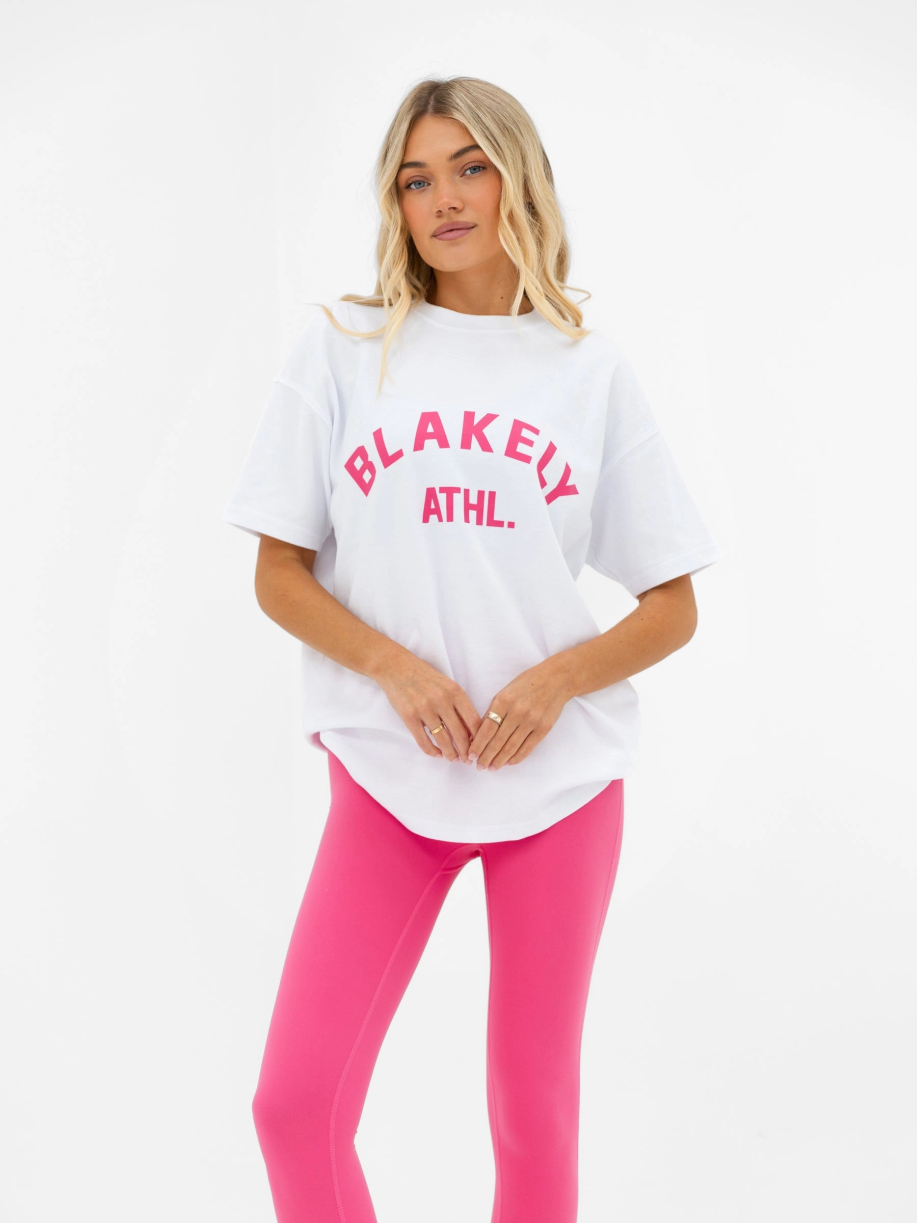 Easy and Relaxed Breathable Performance Wear Joah Oversized T-Shirt - White & Bubblegum Pink