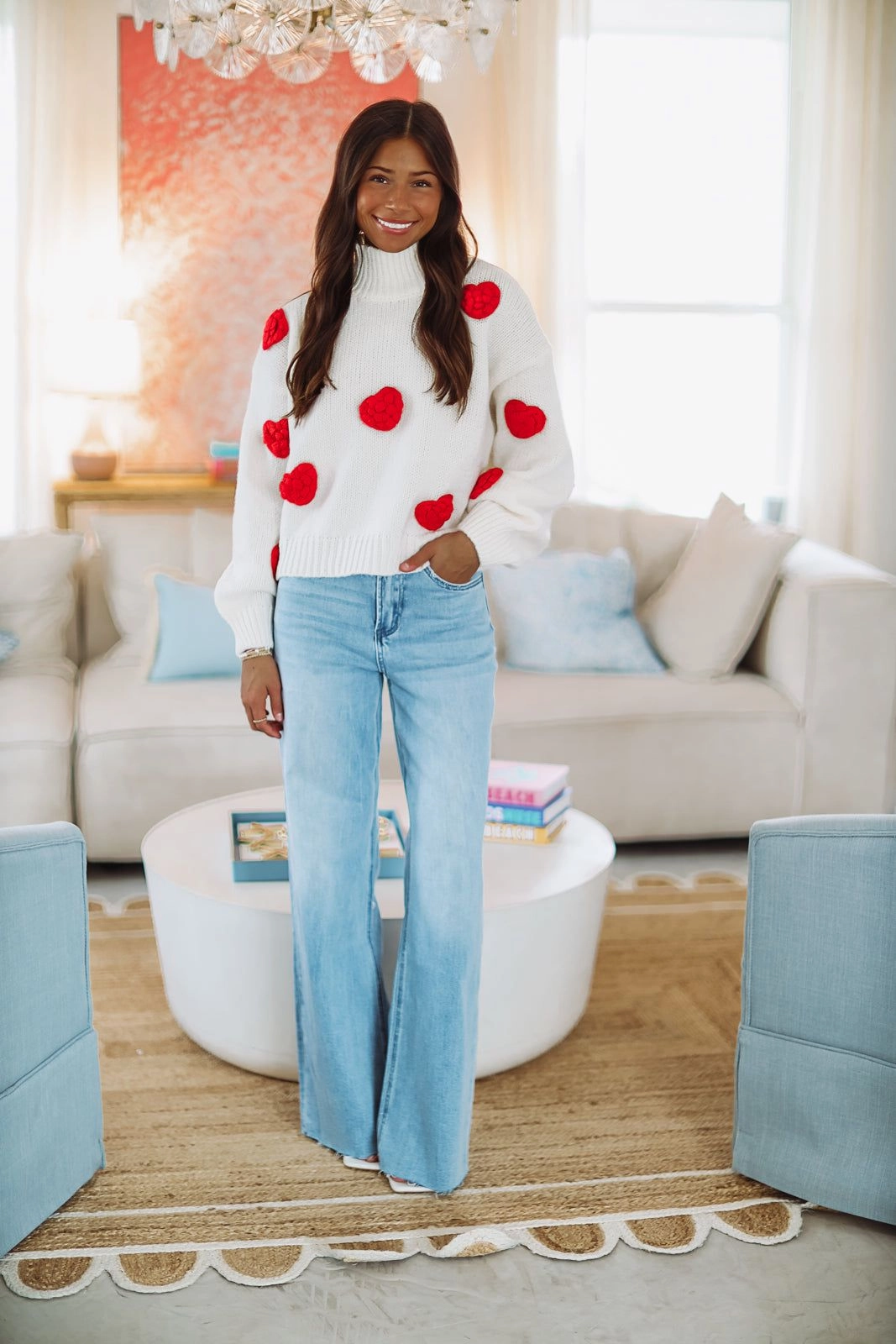 Big Hearts Sweater - White and Red Trendy Look