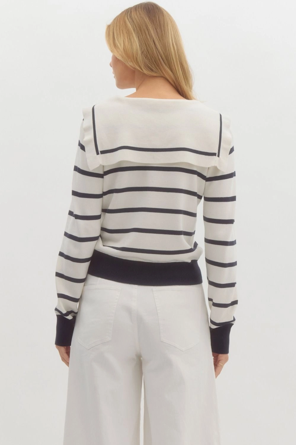 Comfy Layer Off White & Navy Striped Long Sleeve Sweater