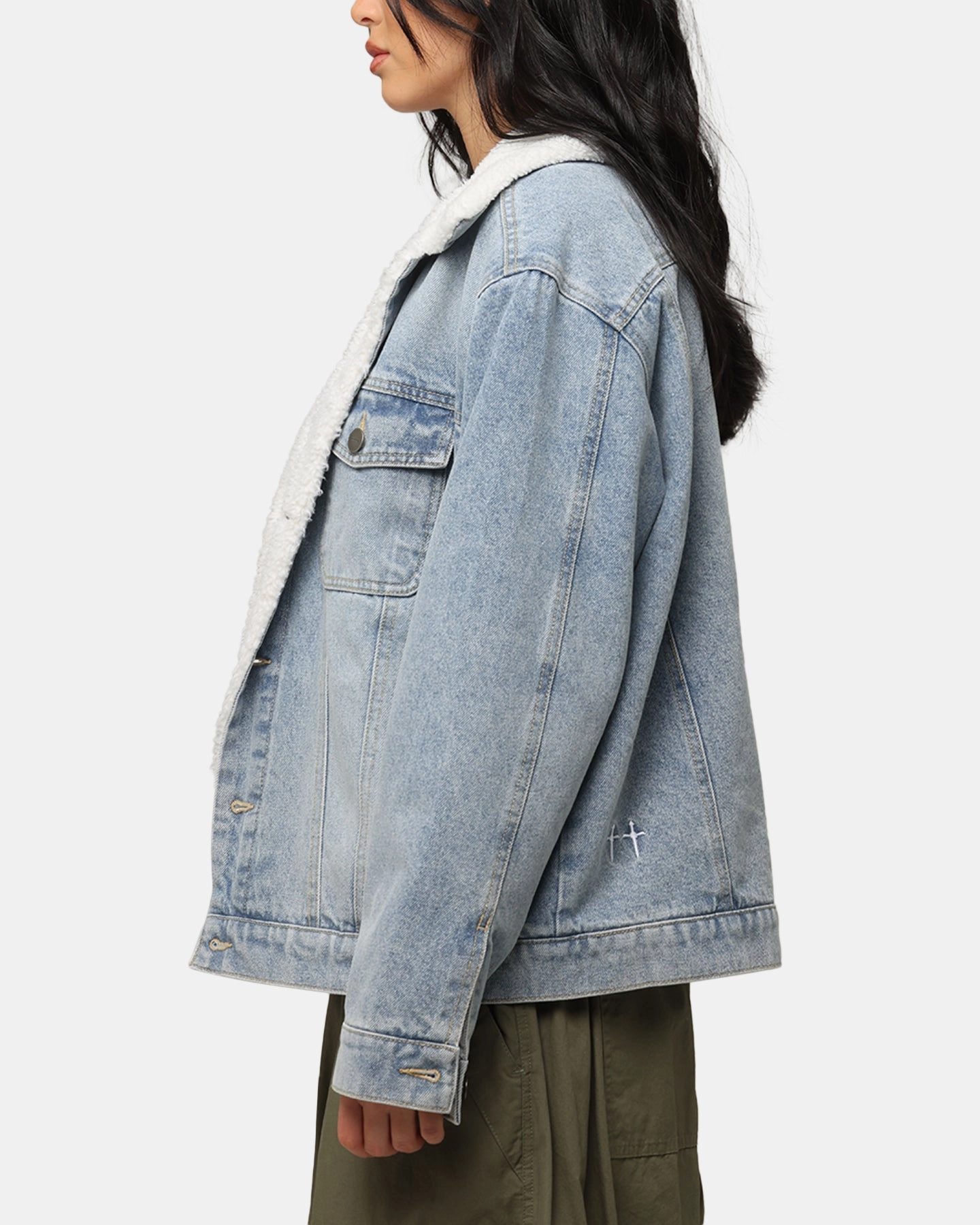 Shrink Resistant Treatment Casual City Saint Morta Sherpa Boxy Denim Jacket Superwash Blue