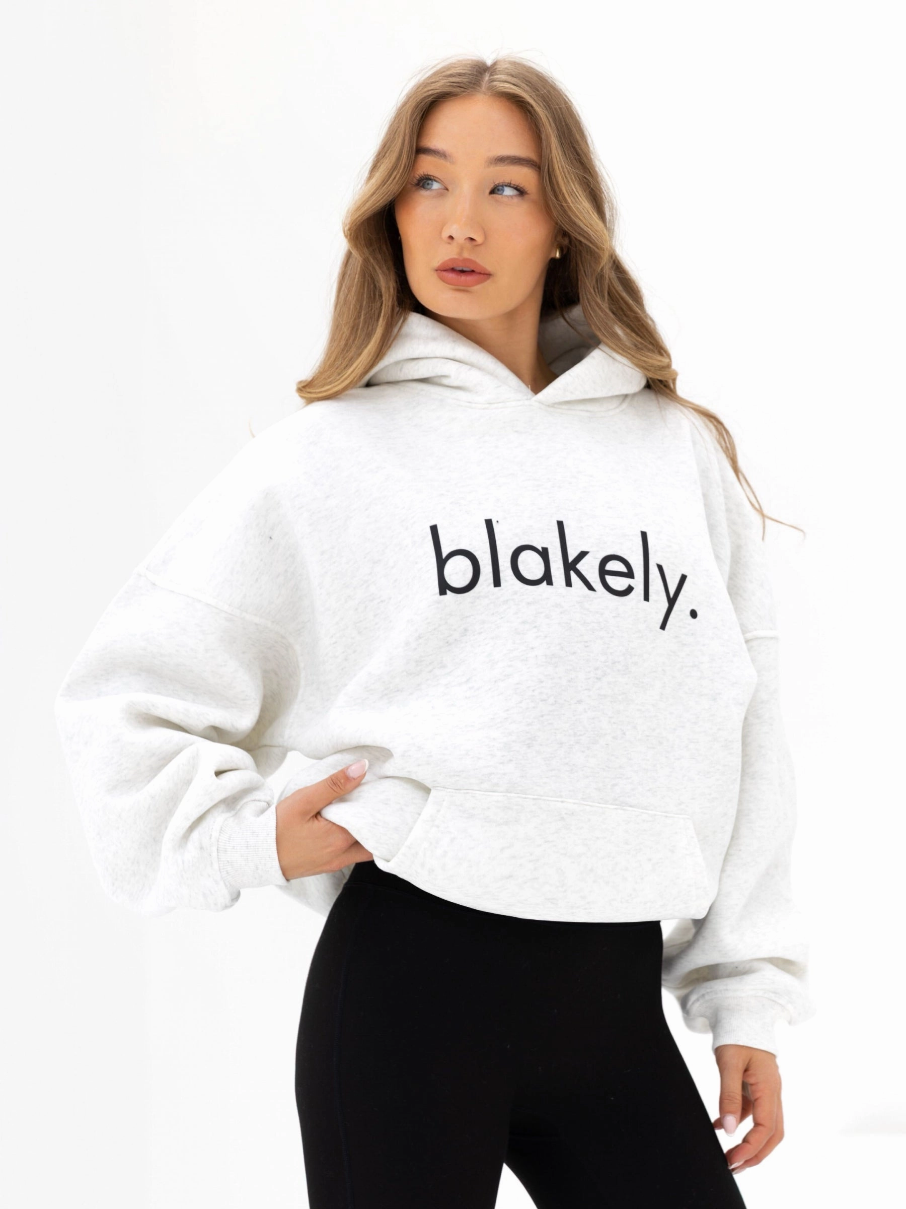 sequined details Breathable Shape Logo Oversized Hoodie - Marl White