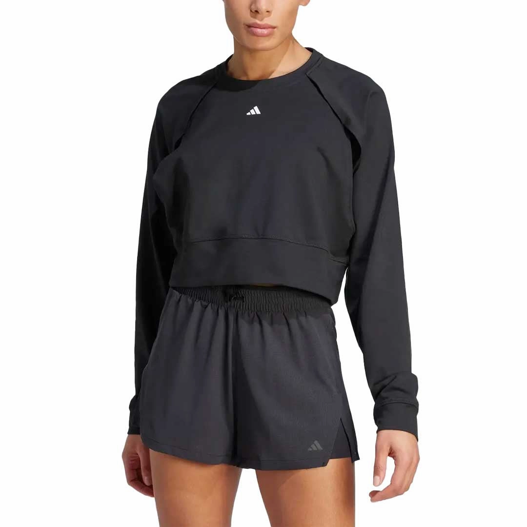 adidas - Women's Power AEROREADY Crop Cover-Up Sweatshirt (IM2692) NoiseReduciting Fabric Frictionless Inner Layer