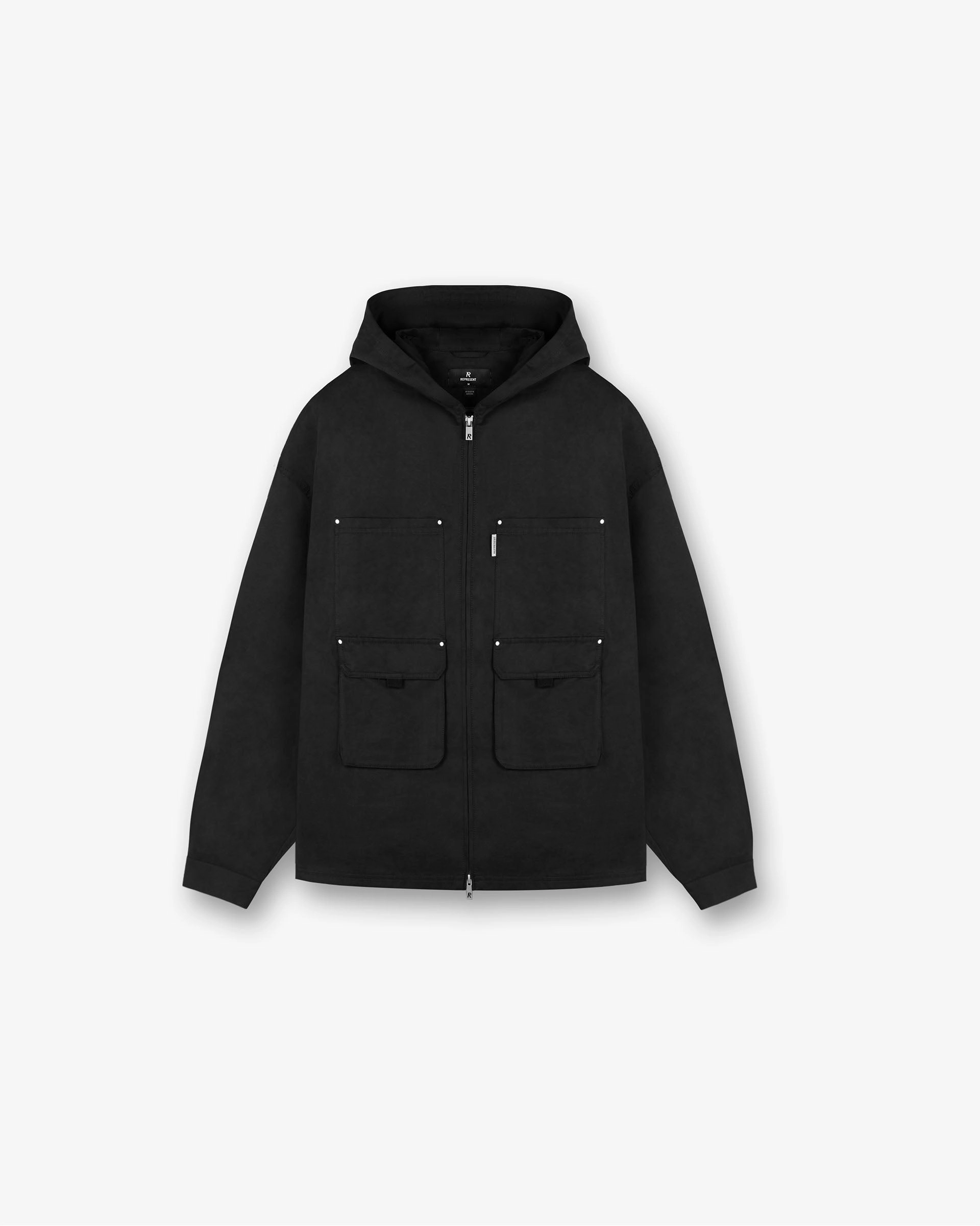 Fitted Silhouette Utility Hooded Shirt - Jet Black