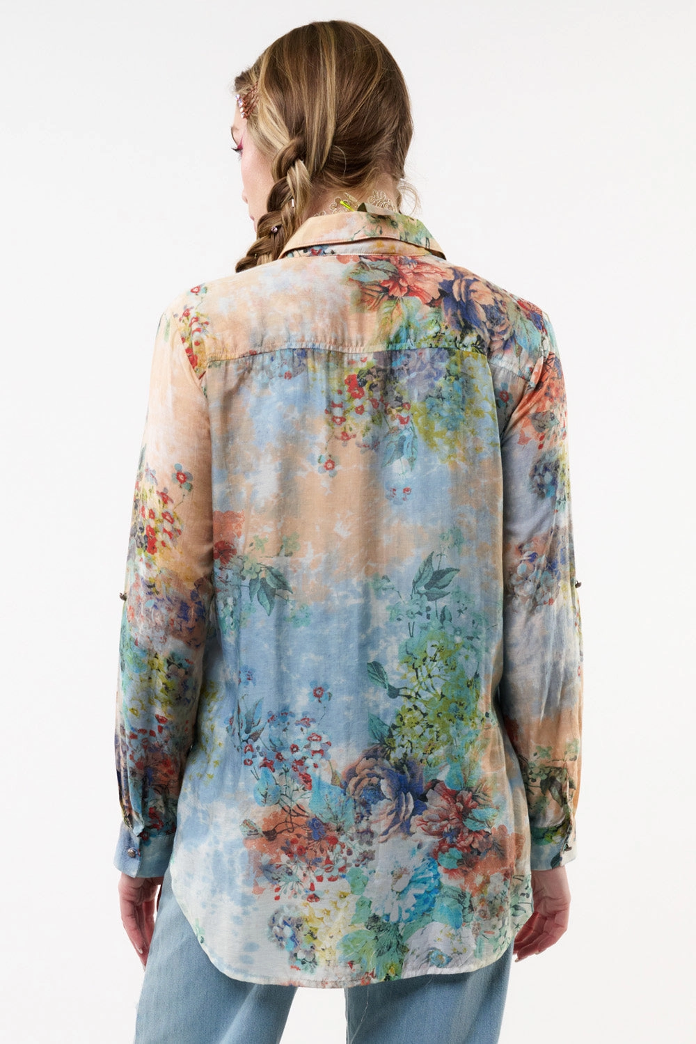 Winter Hoodie V Neck Design Valeria Embroidered Shirt by Aratta