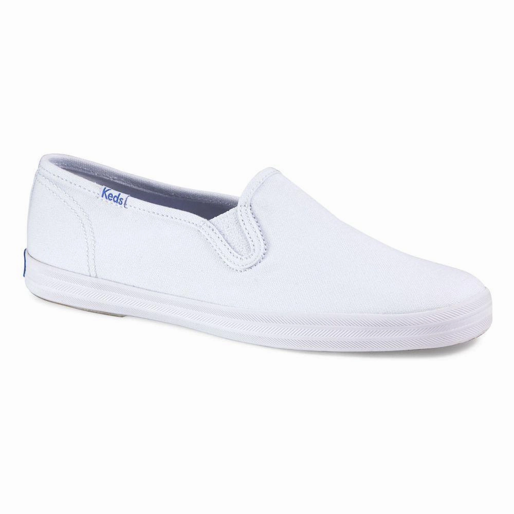 Flexible Groove Design Ventilated Midsole Keds Women's WF23240 Champion Slip On White