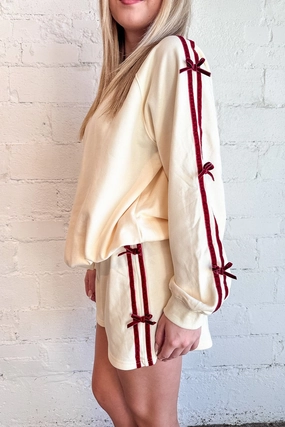 UV Protection Finish Autumn Fashion Velvet Side Striped Shorts With Bow Detail