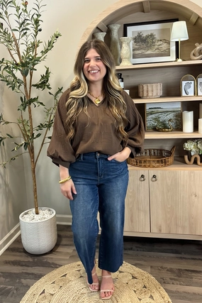 Veranda Views Textured V-Neck Top Winter Hoodie