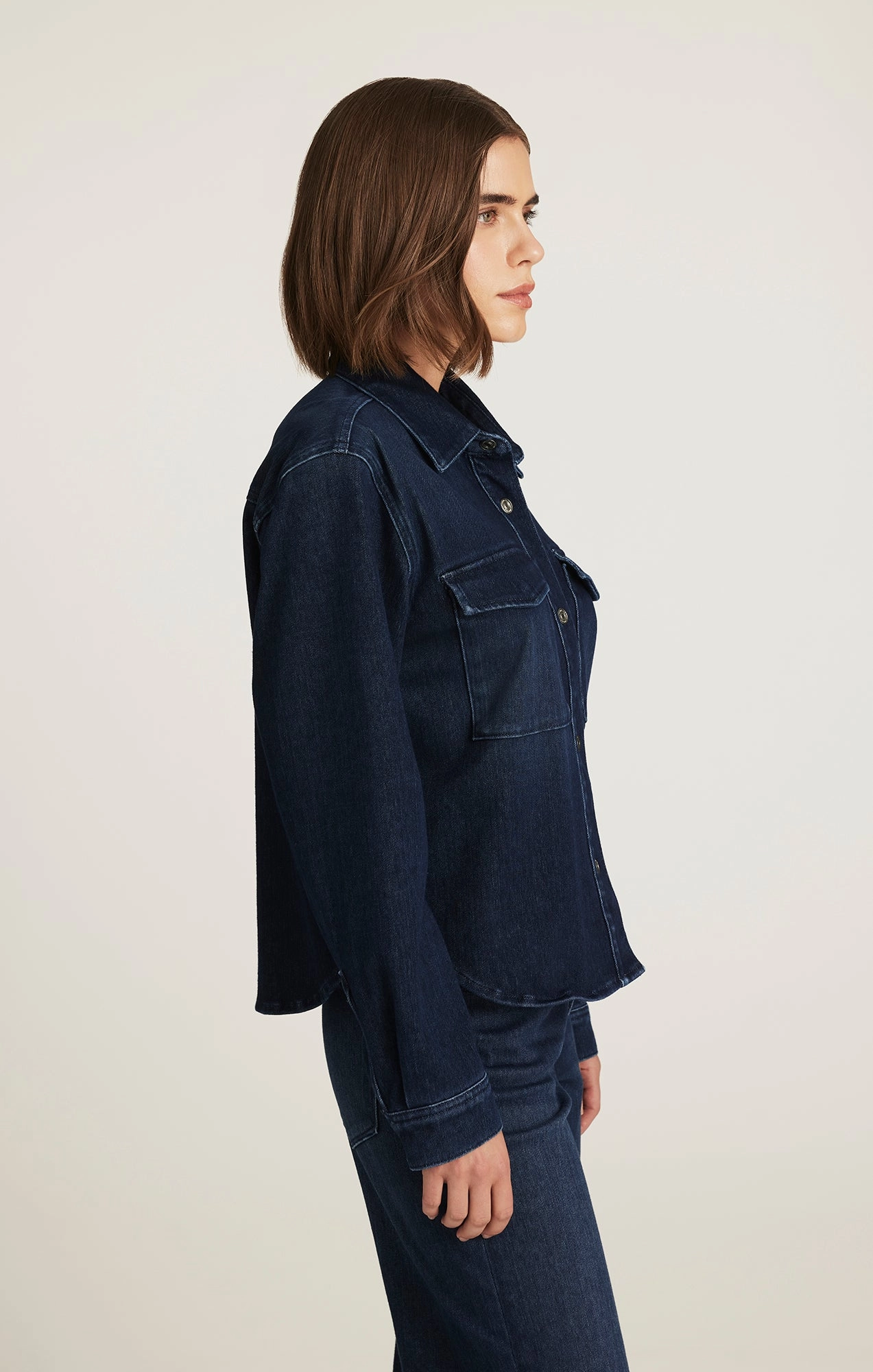 Breathable Lining Everyday Fashion TIA DENIM SHIRT IN DARK BLUE MOVE